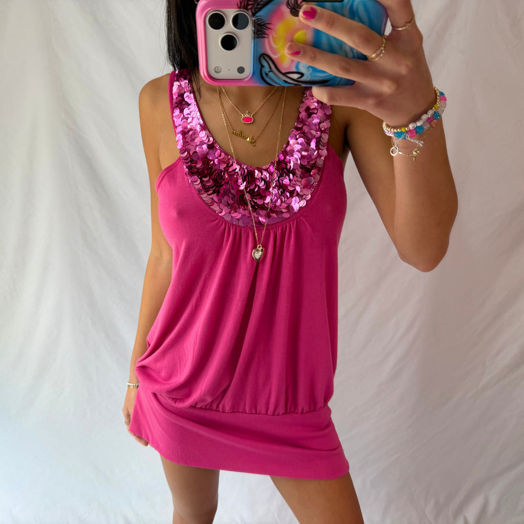 Vintage hot pink sequin mini dress