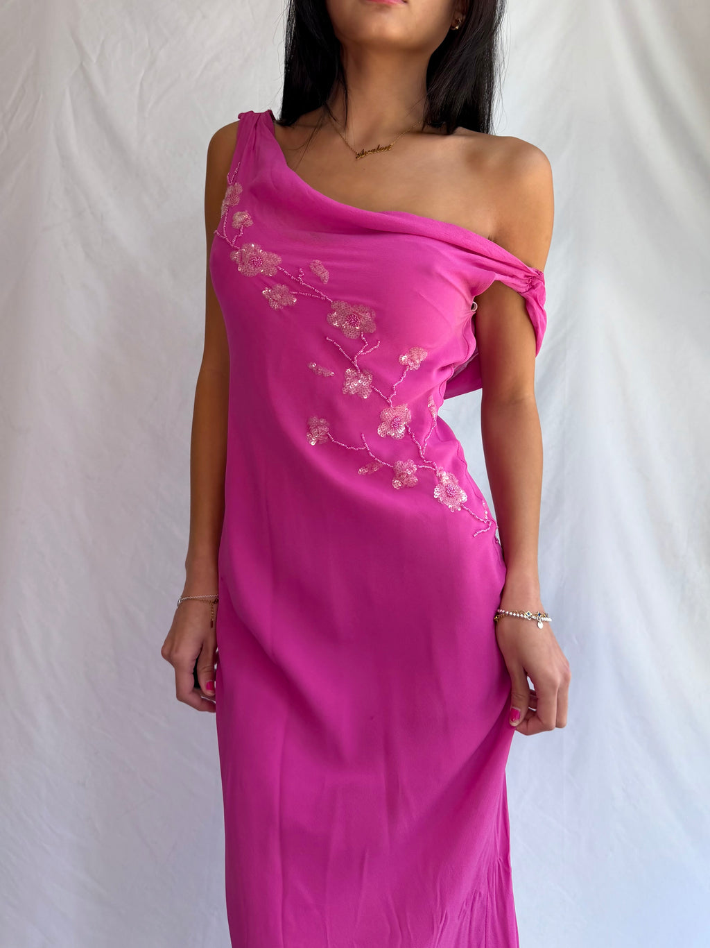 Vintage pink beaded maxi dress