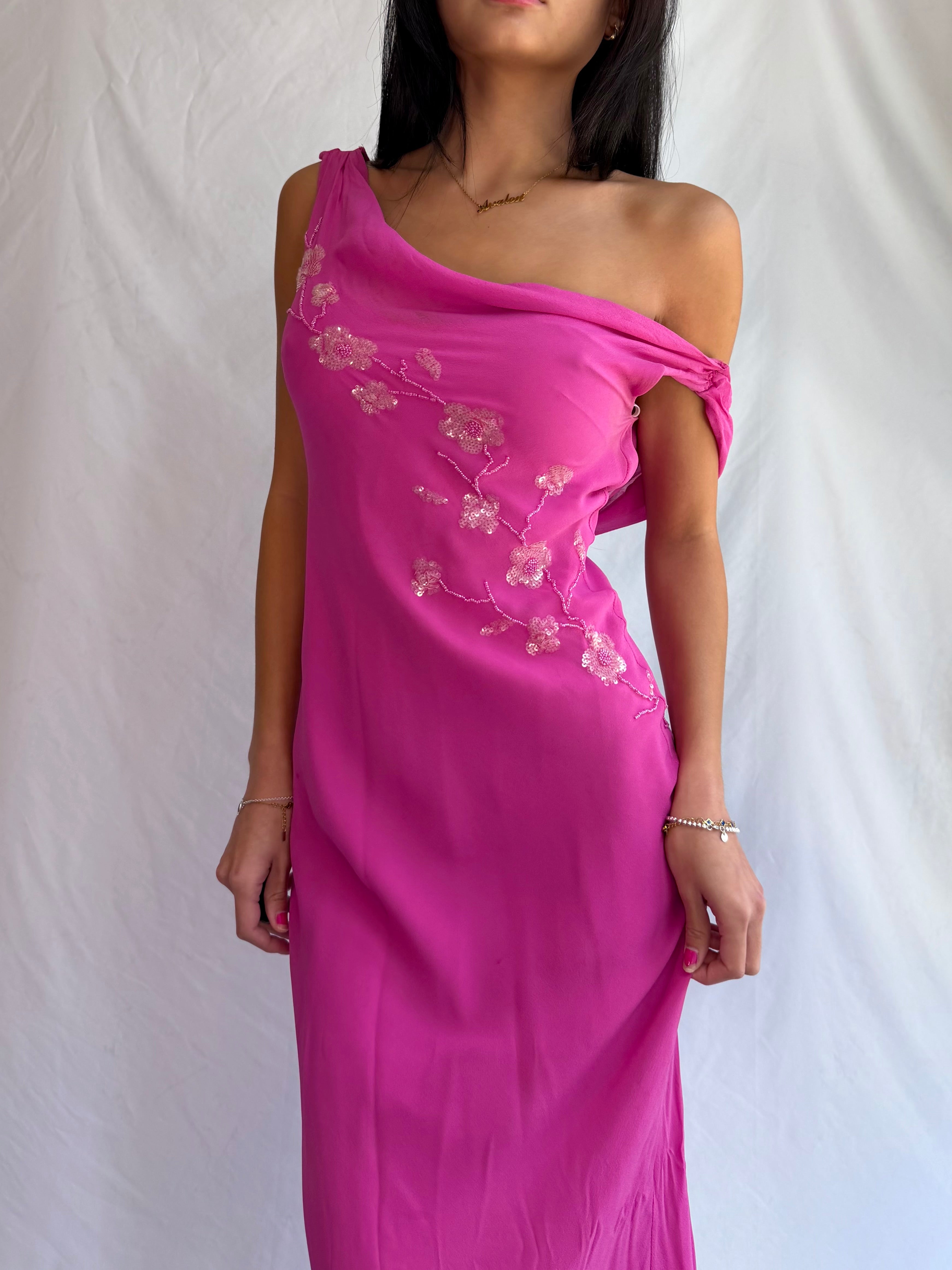 Vintage pink beaded maxi dress