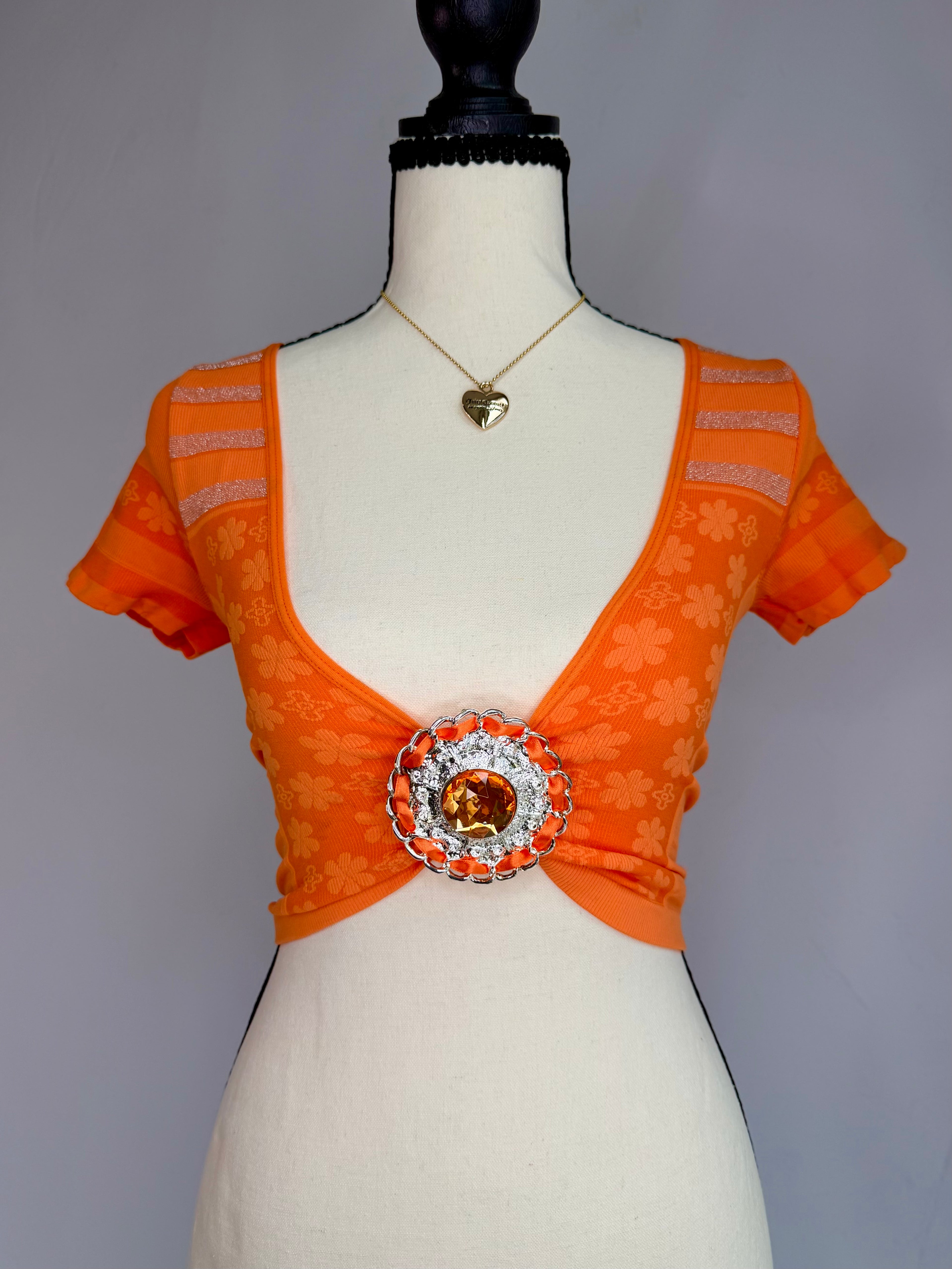vintage orange gemstone crop top .𖥔 ݁ ˖