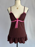 vintage pink polka dot babydoll top ⊹ ࣪ ˖ ໒꒱