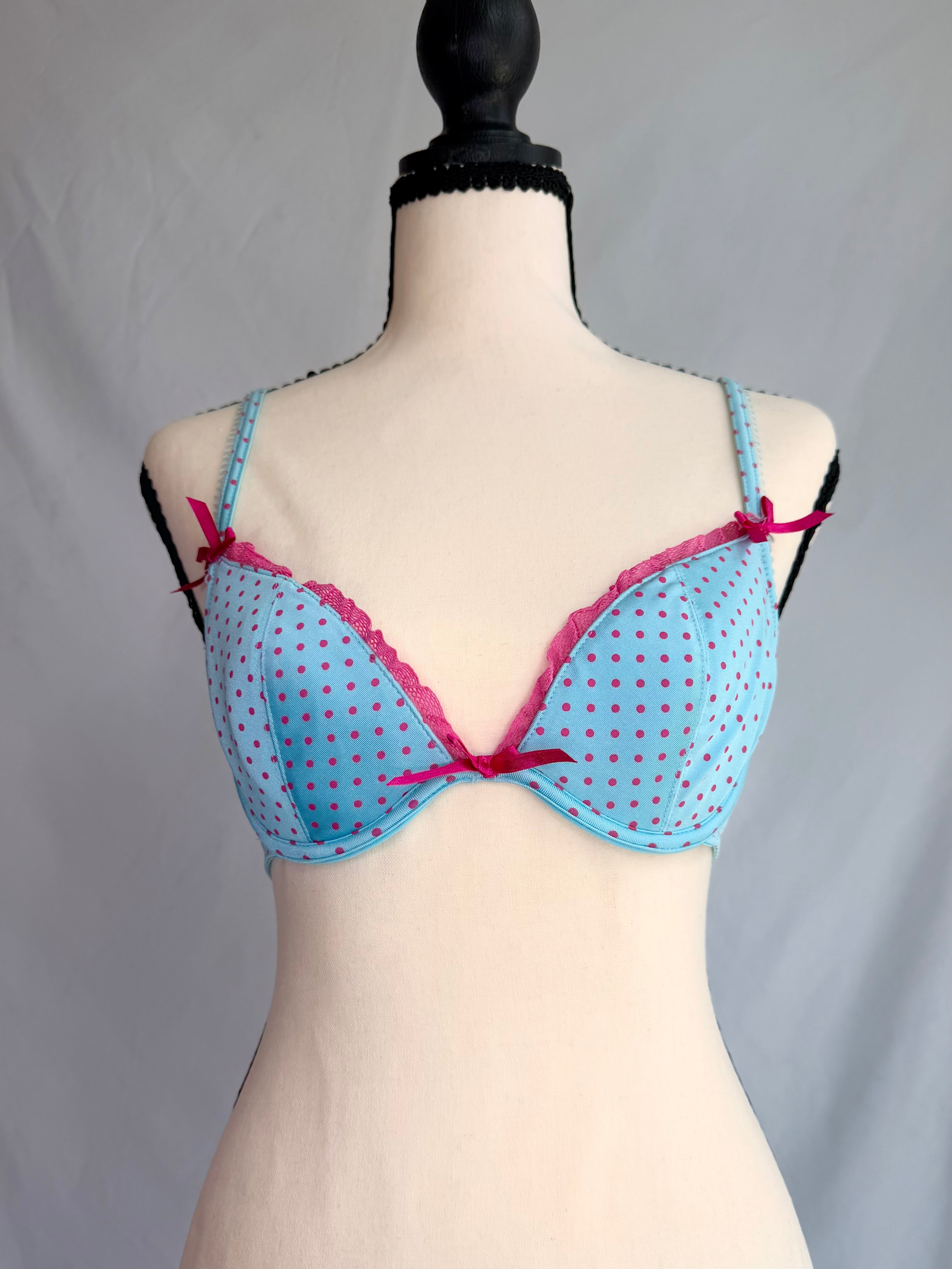 vintage pink blue polka dot bra ♡