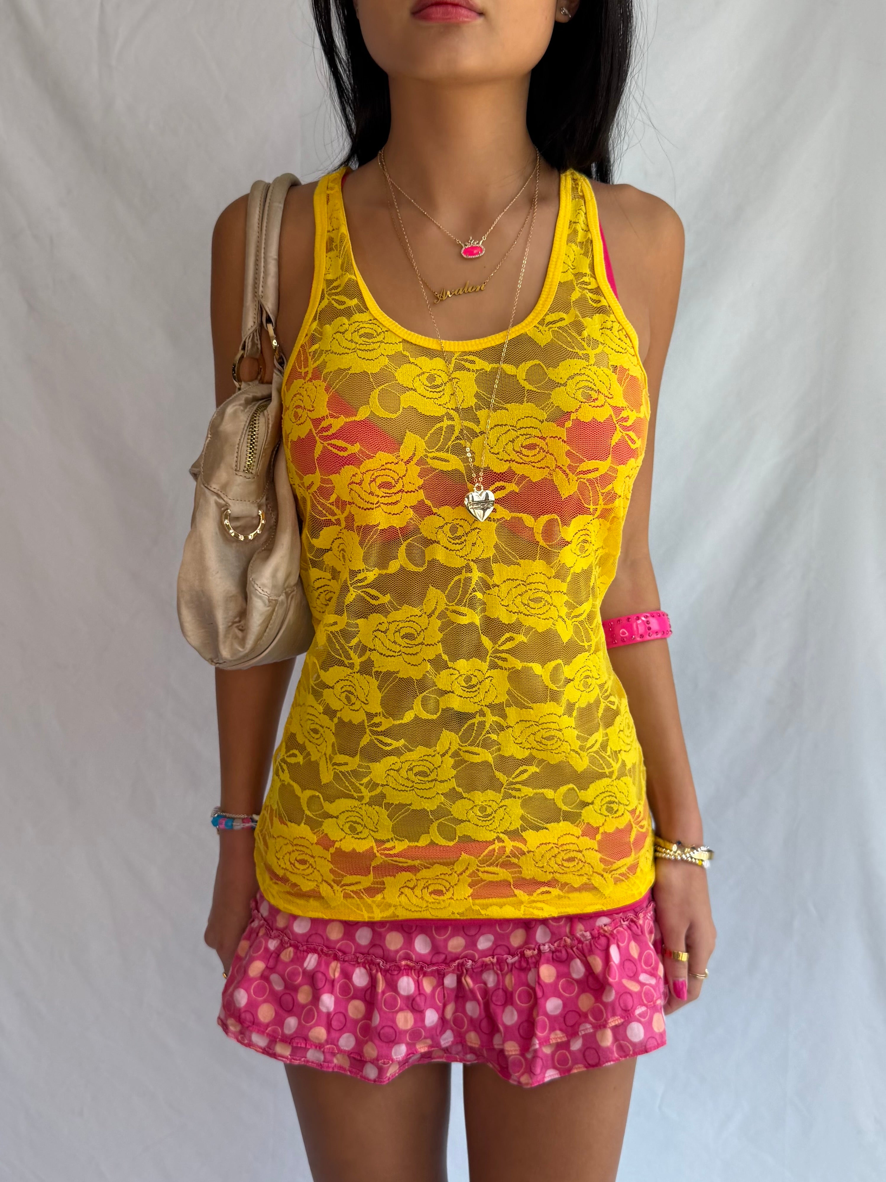 Vintage yellow lace tank top