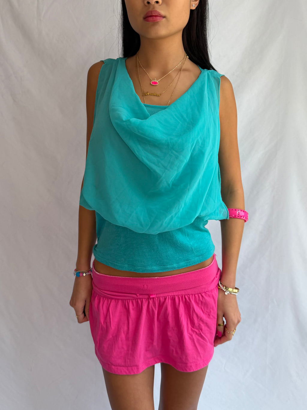 Vintage teal cowl neck tank top
