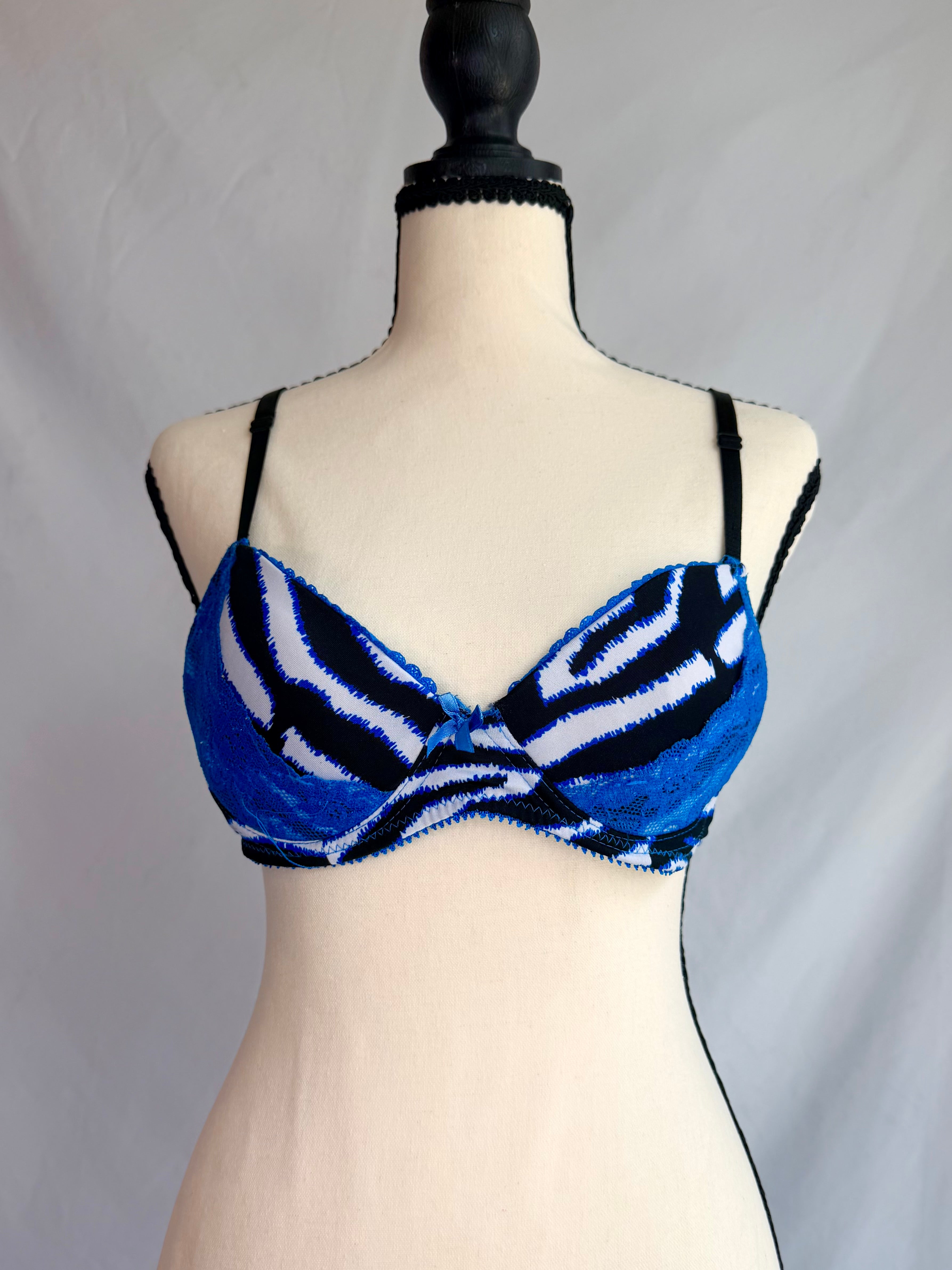 vintage blue zebra lace bra bow details ♡