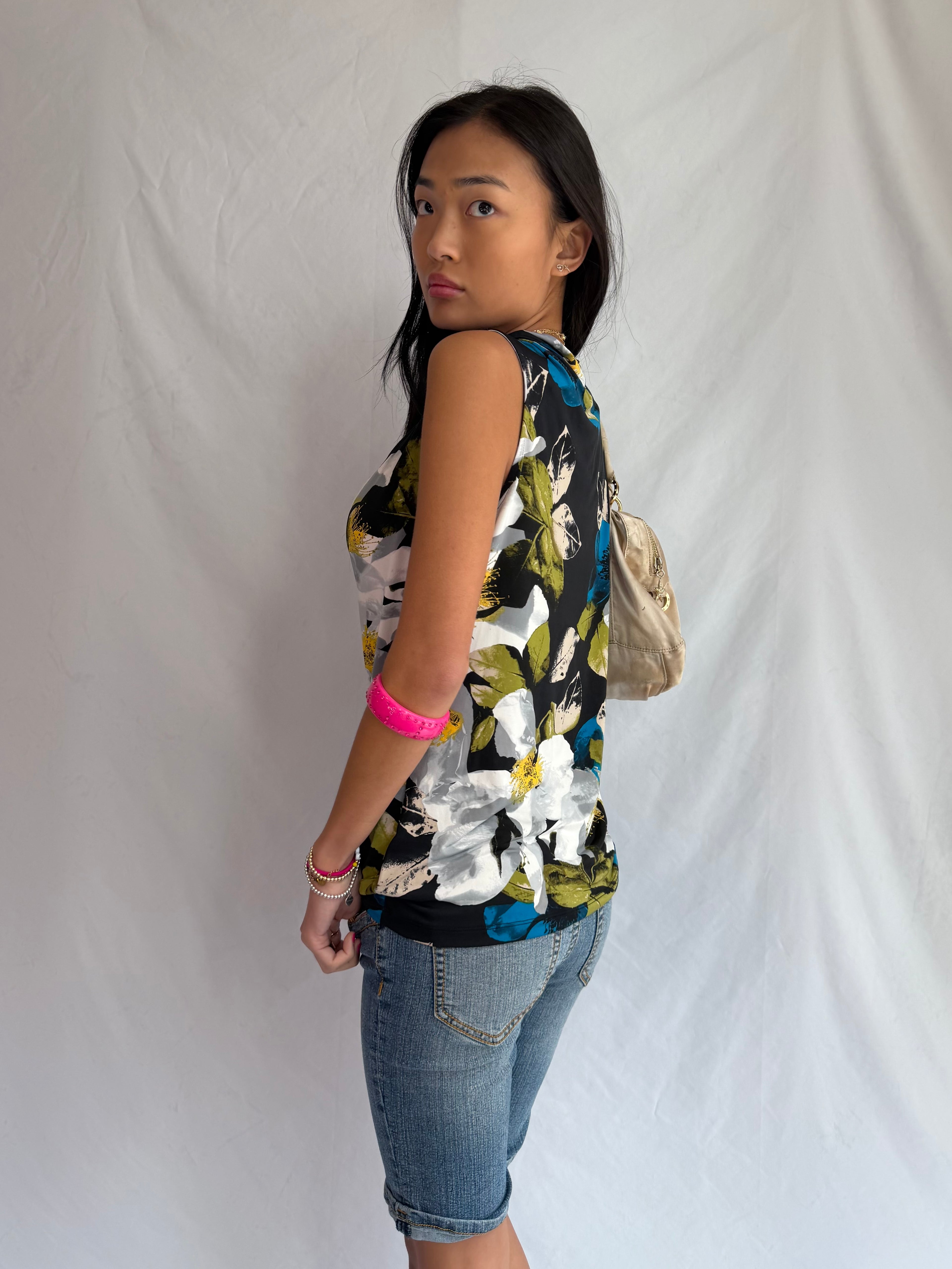 Vintage floral cowl neck top