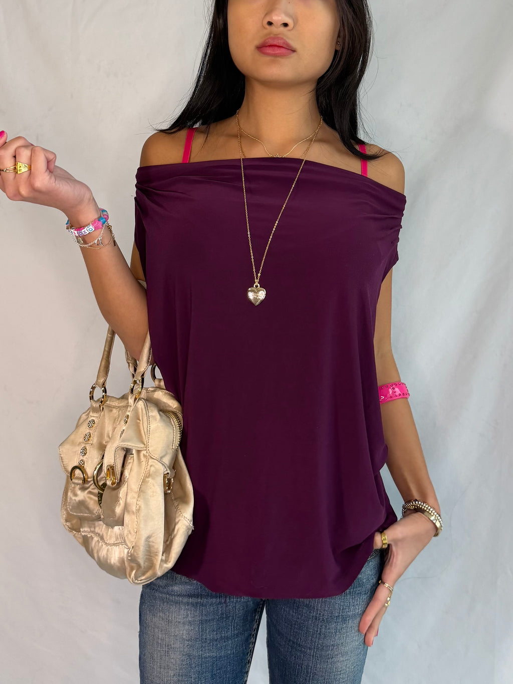 Vintage plum cowl neck top
