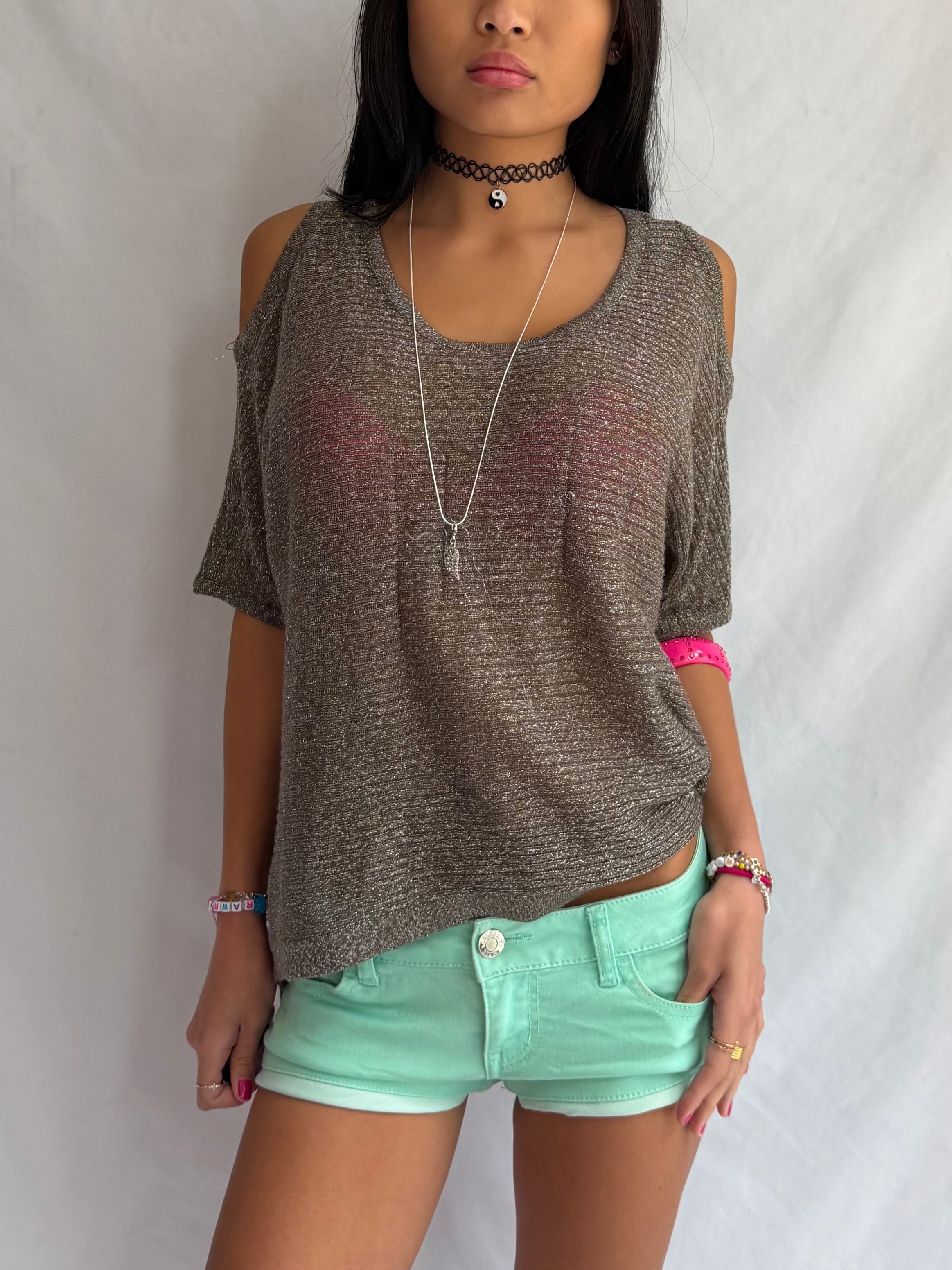 Vintage metallic off the shoulder top