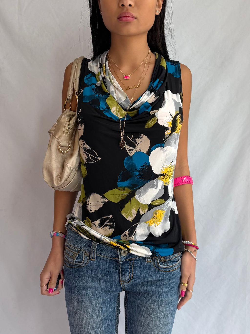 Vintage floral cowl neck top