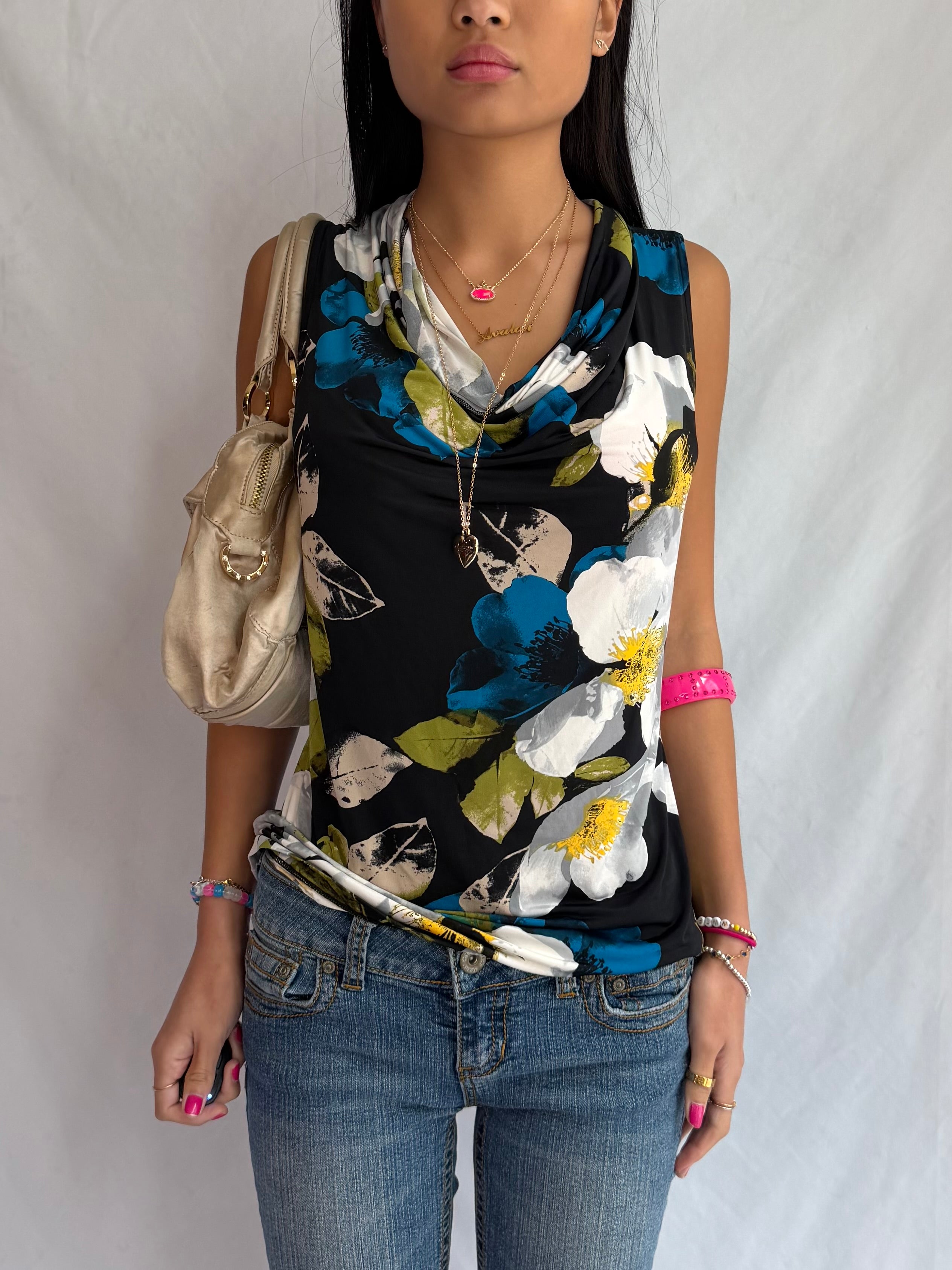 Vintage floral cowl neck top