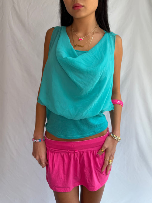 Vintage teal cowl neck tank top