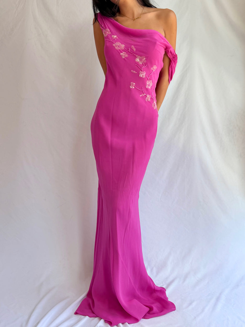 Vintage pink beaded maxi dress