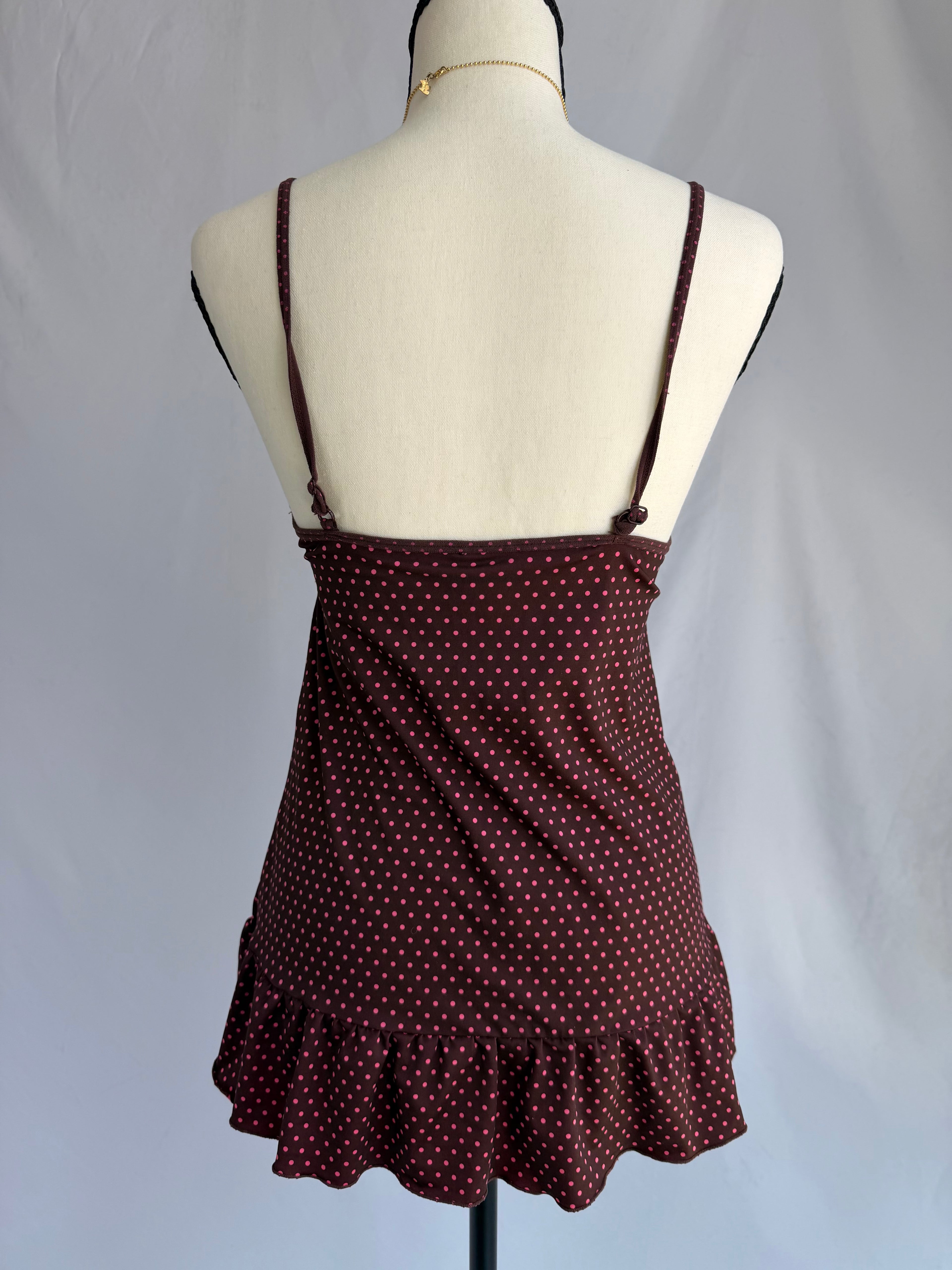 vintage pink polka dot babydoll top ⊹ ࣪ ˖ ໒꒱