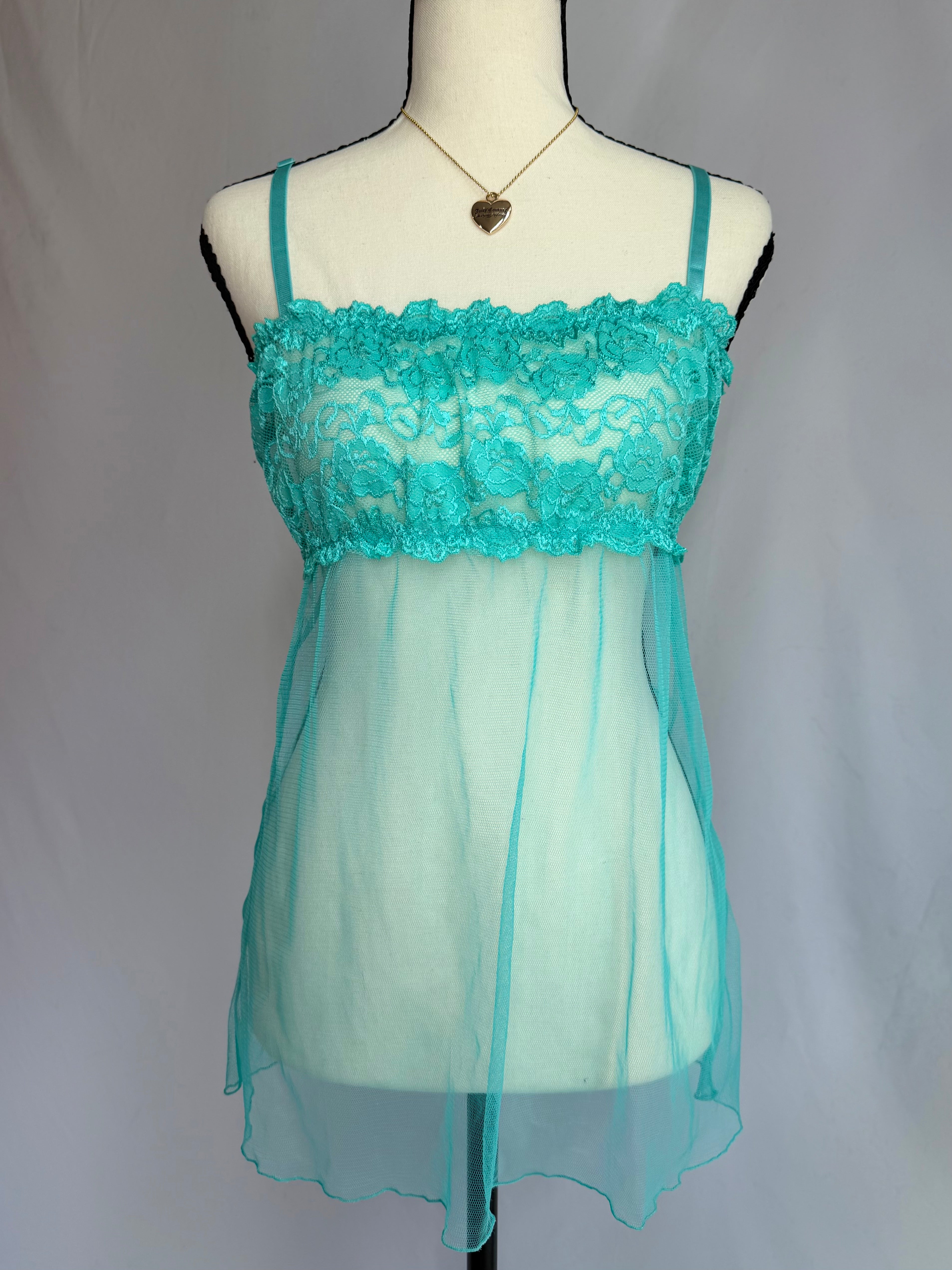 vintage teal lace babydoll cami top ˖ ݁♬⋆.˚𝄞