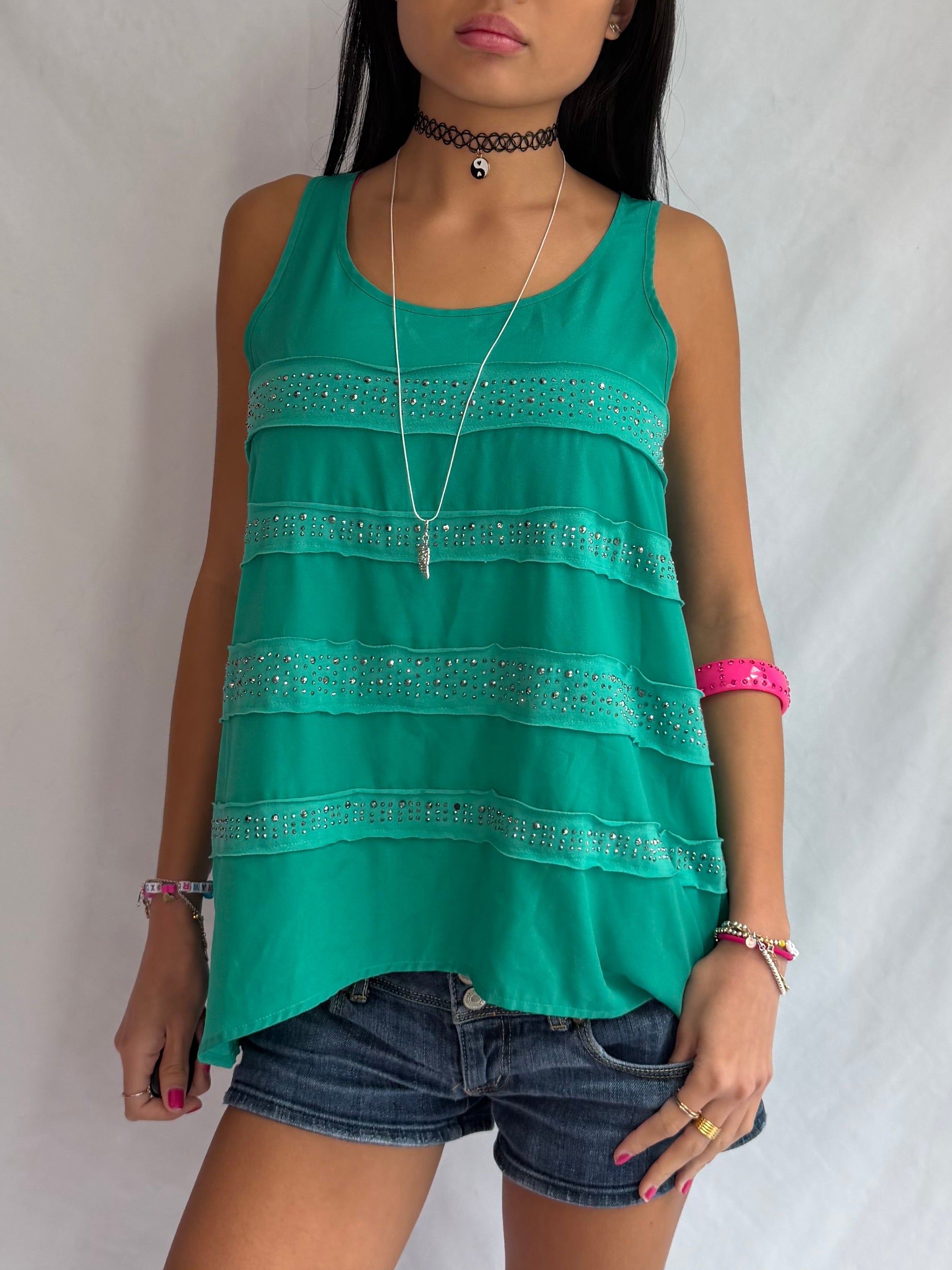 Vintage green studded tank top