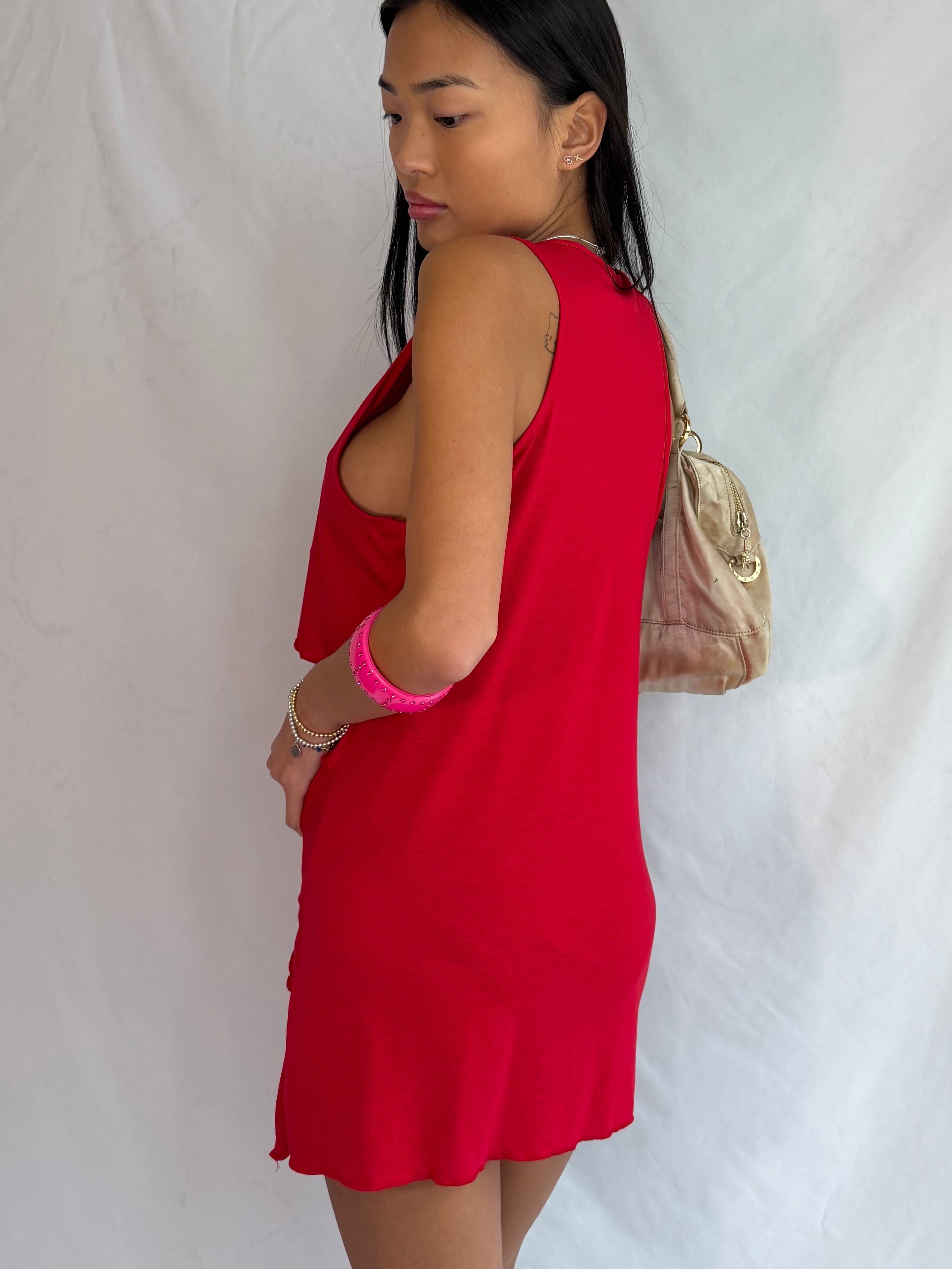 Vintage red ruffle mini dress