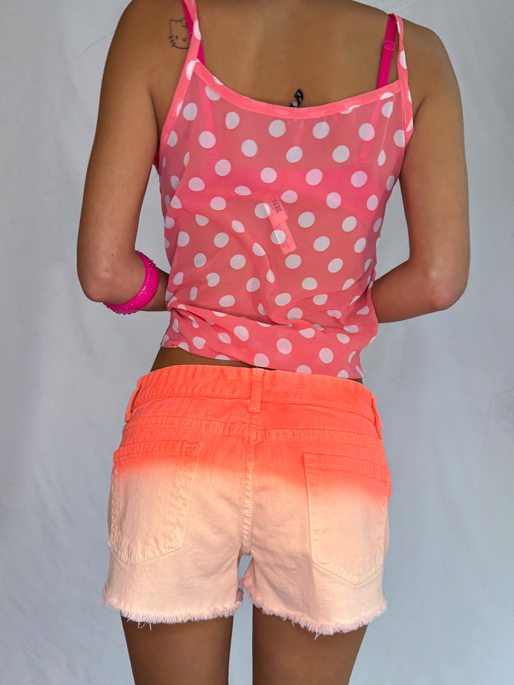 2016 neon orange ombre low rise denim shorts