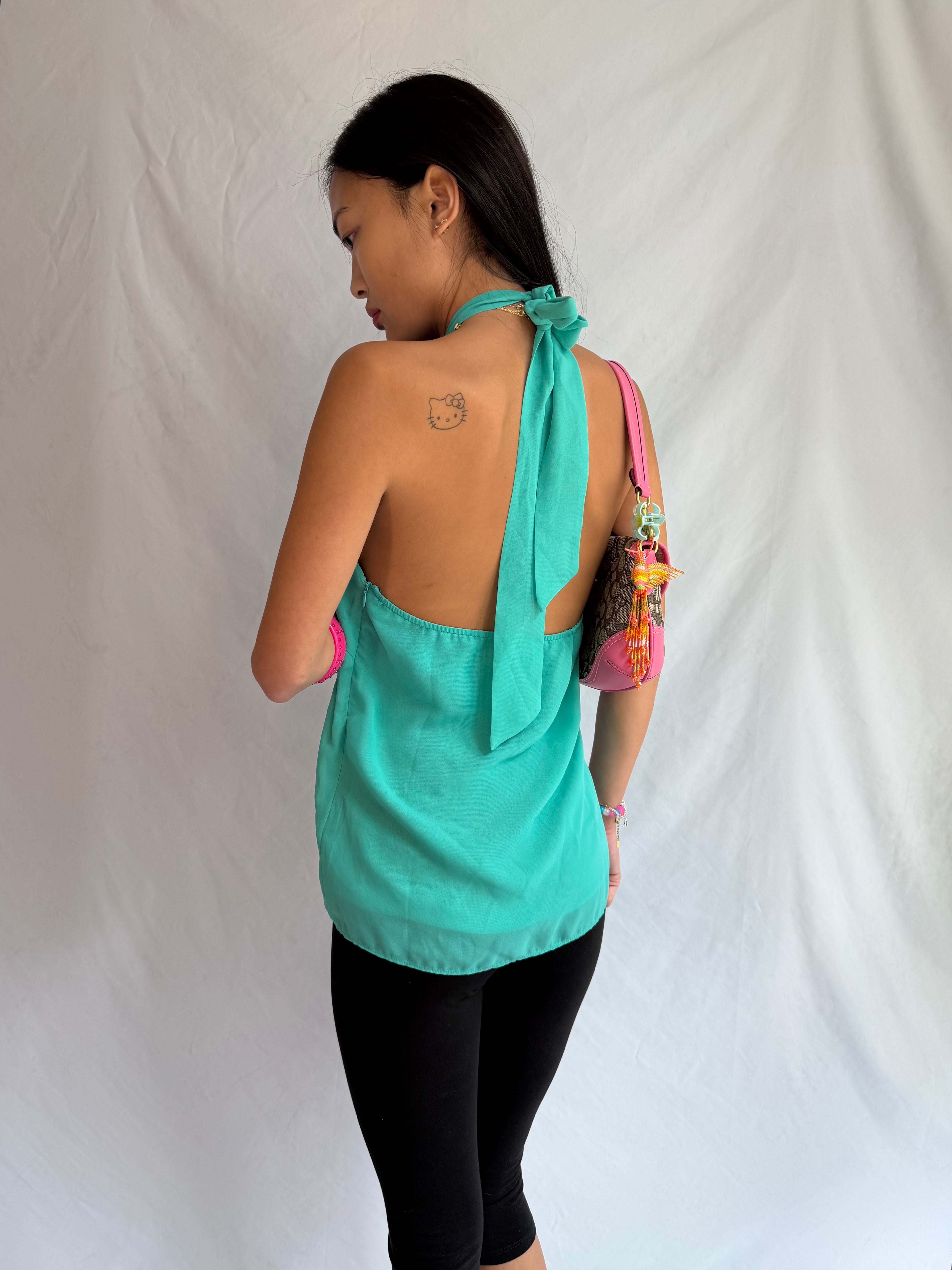 Vintage teal ruffle halter top
