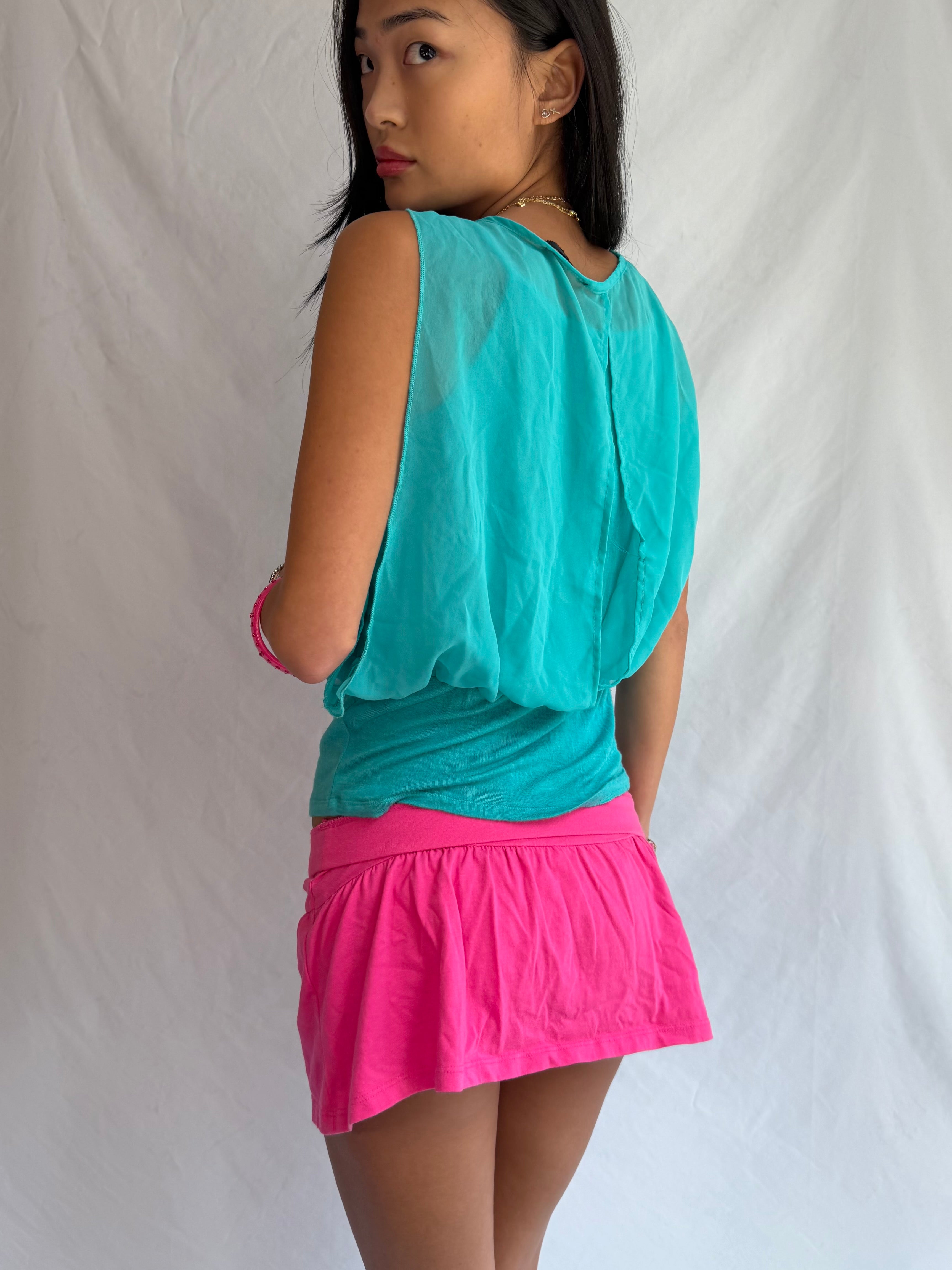 Vintage teal cowl neck tank top