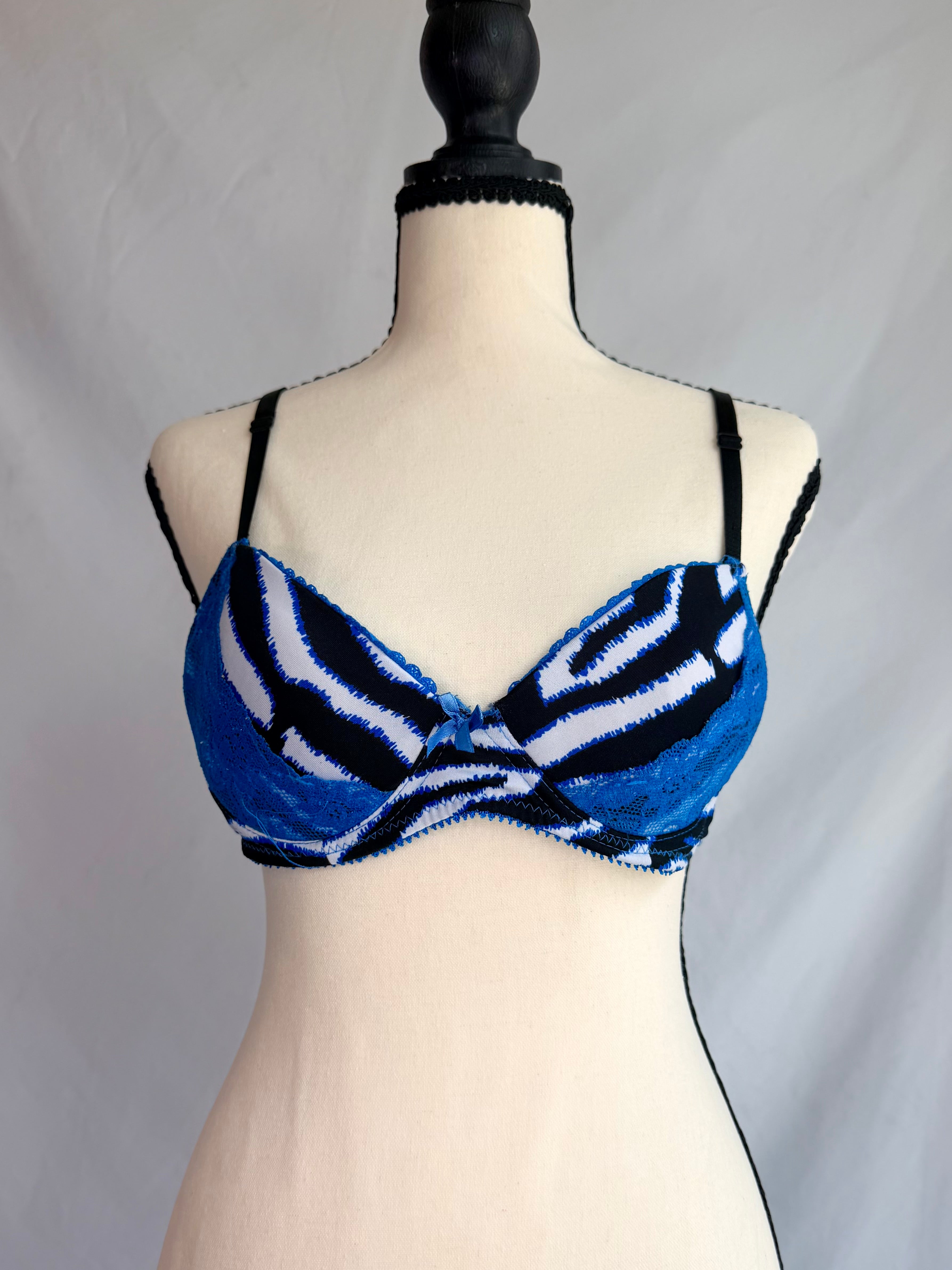 vintage blue zebra lace bra bow details ♡
