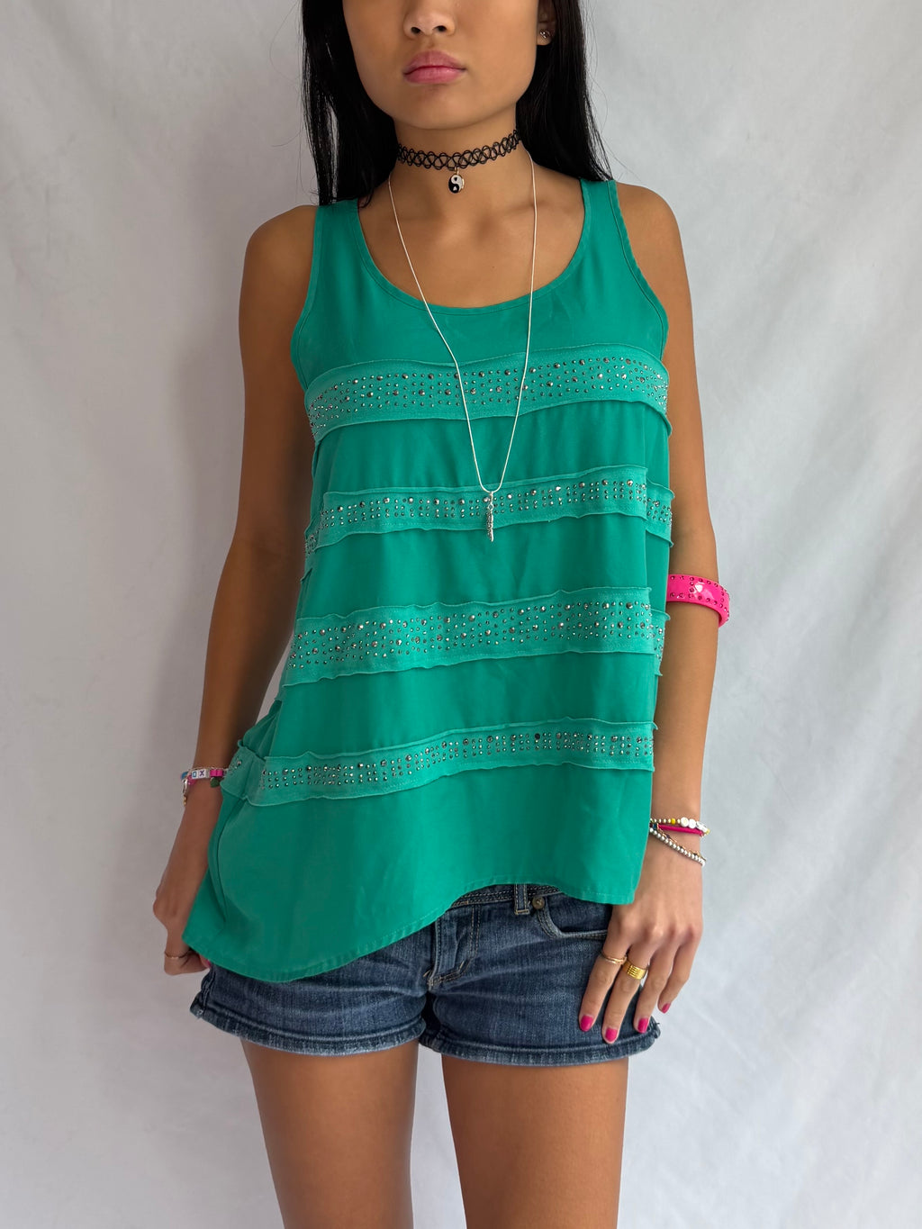 Vintage green studded tank top