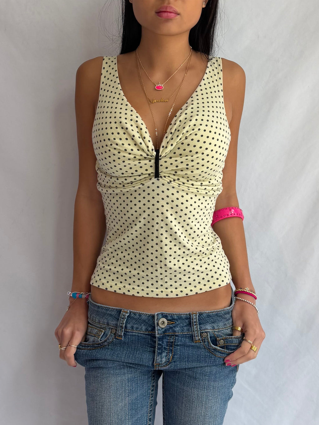 Vintage yellow polka dot tank top