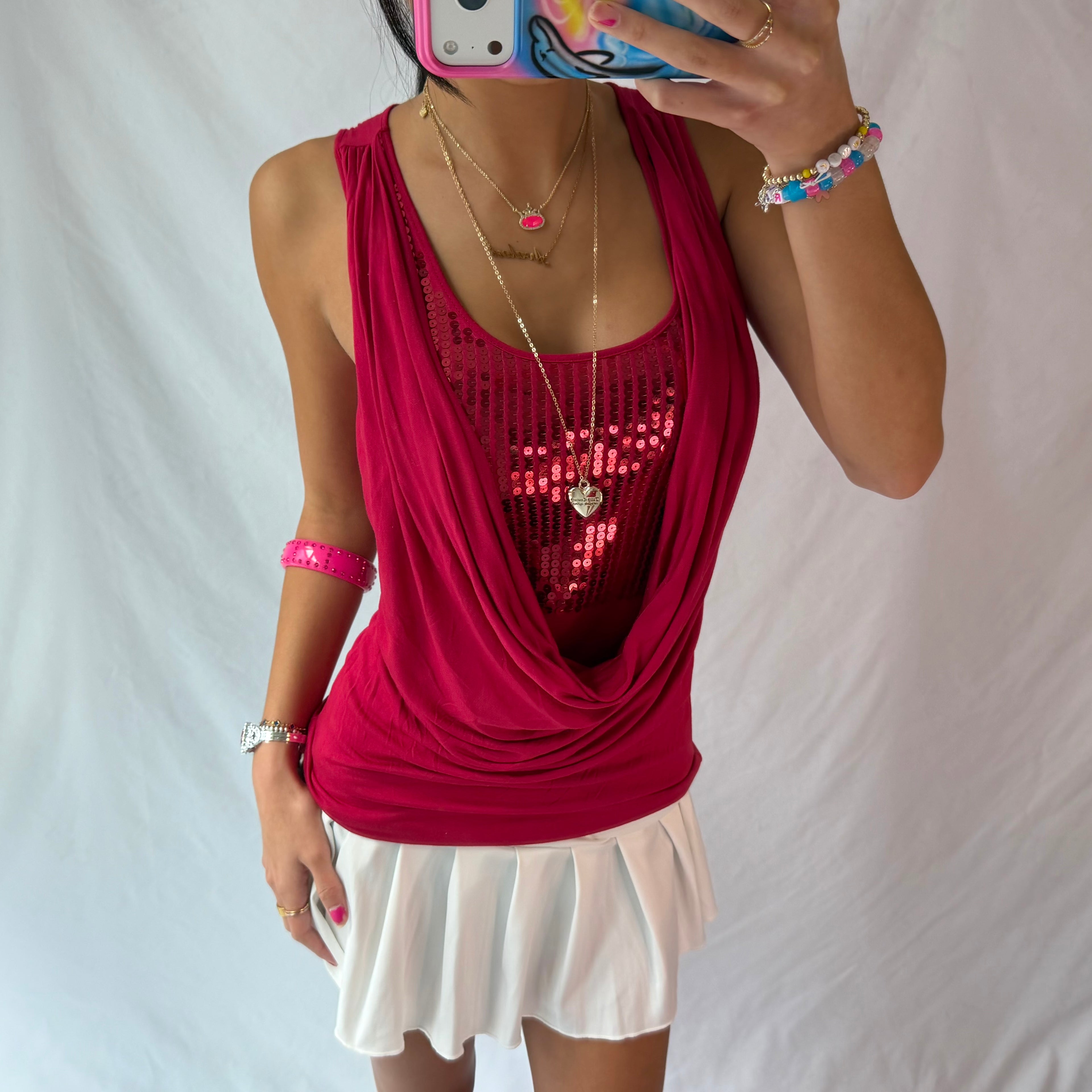 Vintage red sequin cami tank top