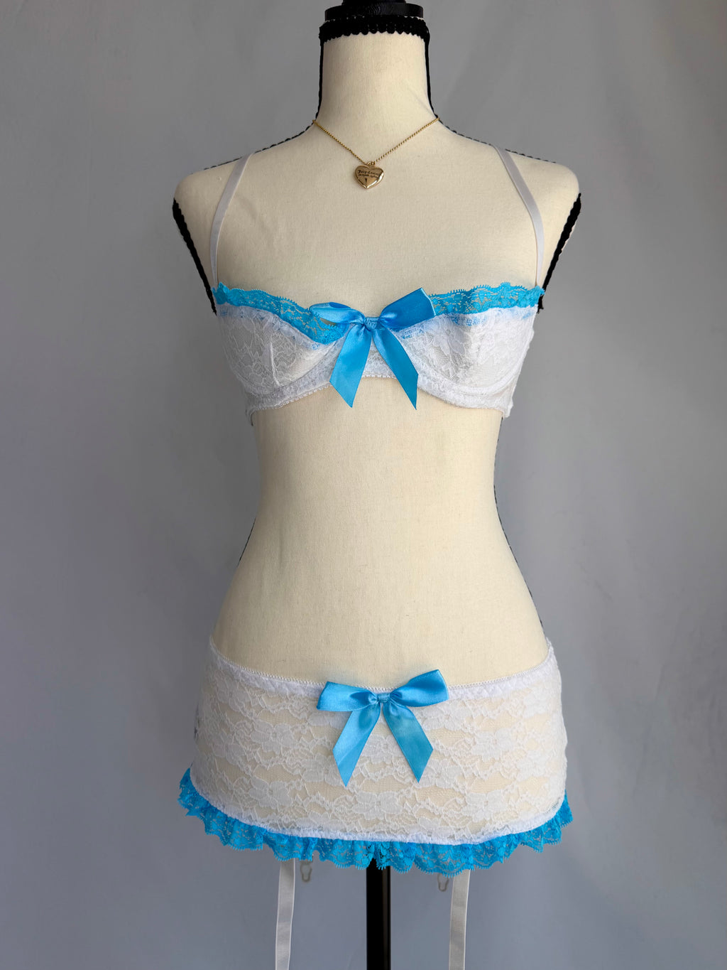 vintage blue lingerie skirt set ♡