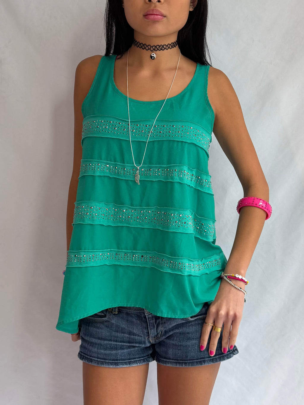 Vintage green studded tank top