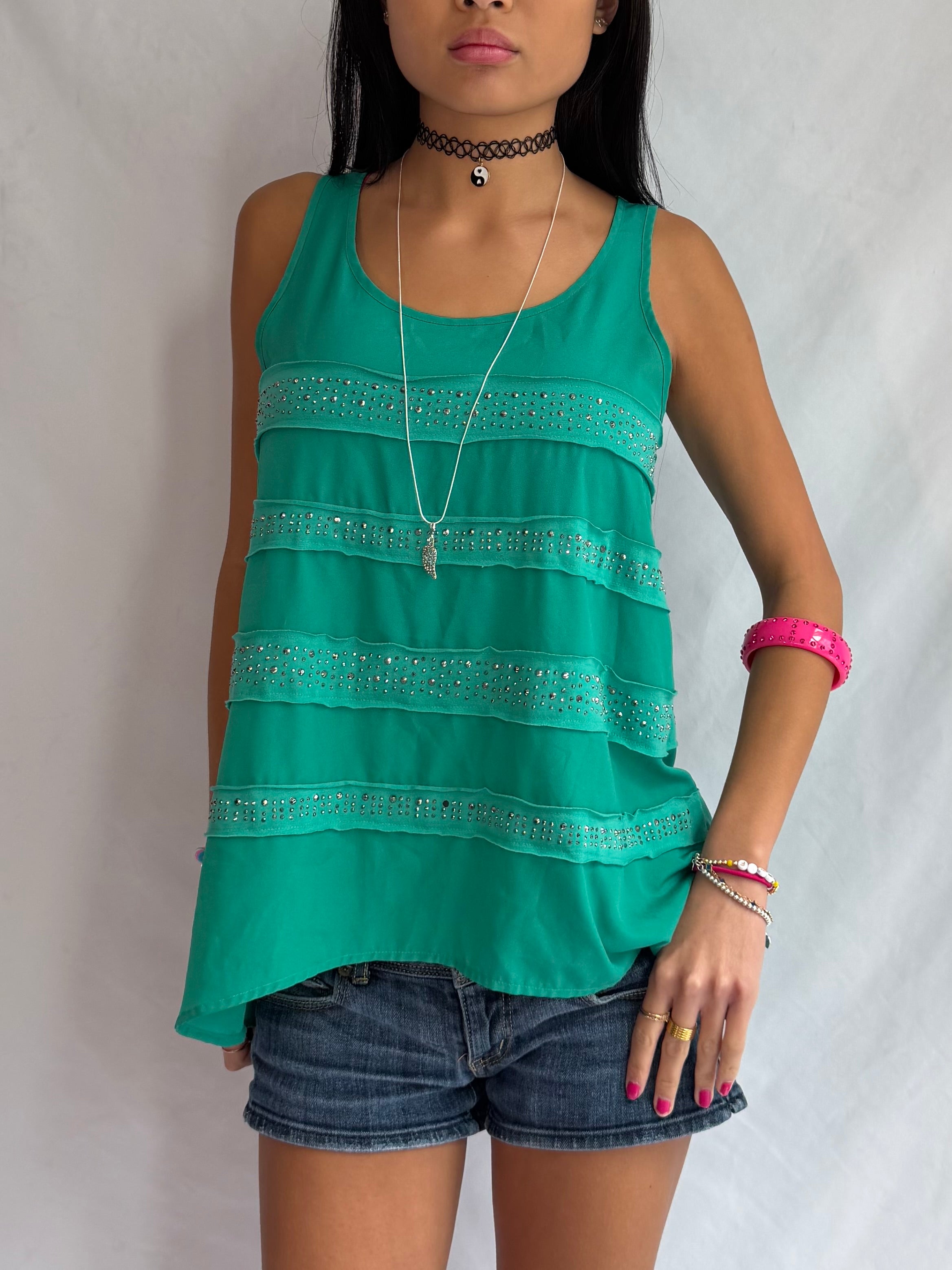 Vintage green studded tank top