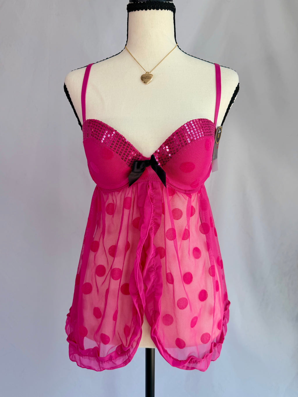 vintage pink polka dot sequin babydoll top⋆.𐙚 ̊