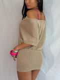 Vintage gold off the shoulder mini dress
