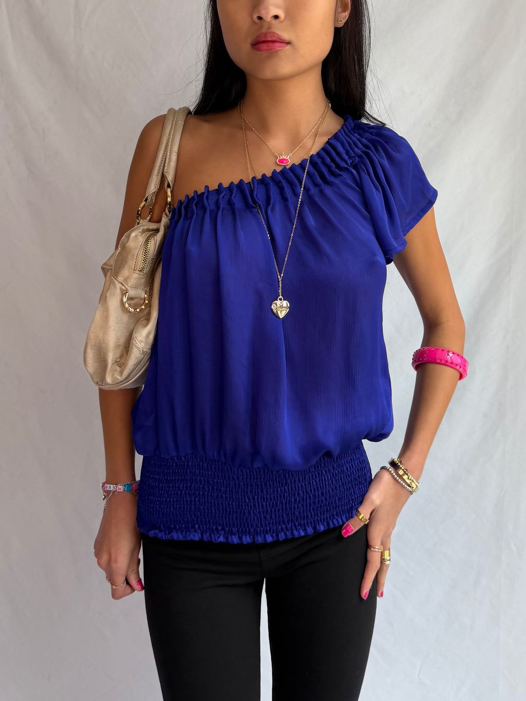 Vintage blue one shoulder top