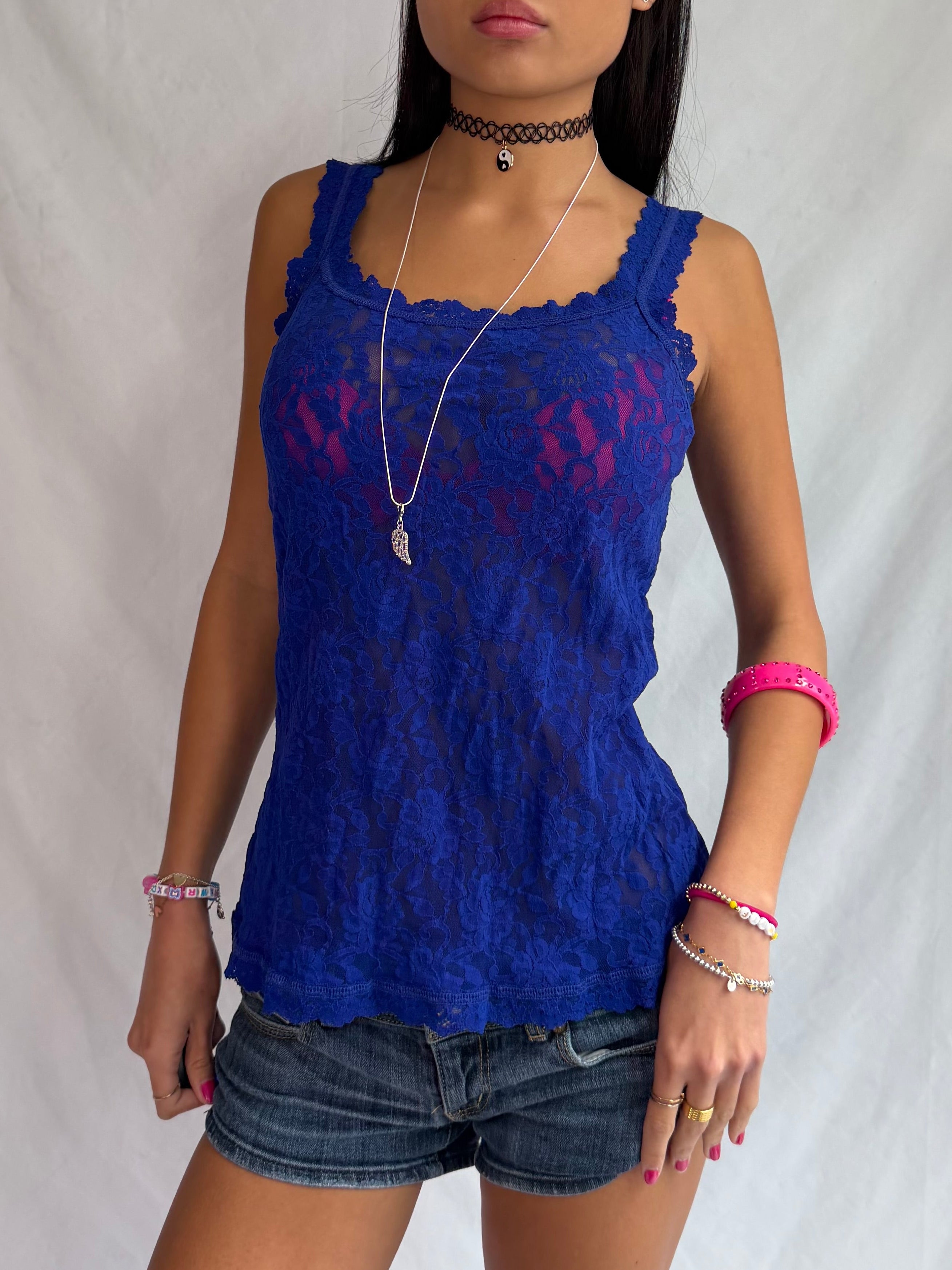 Vintage blue lace tank top
