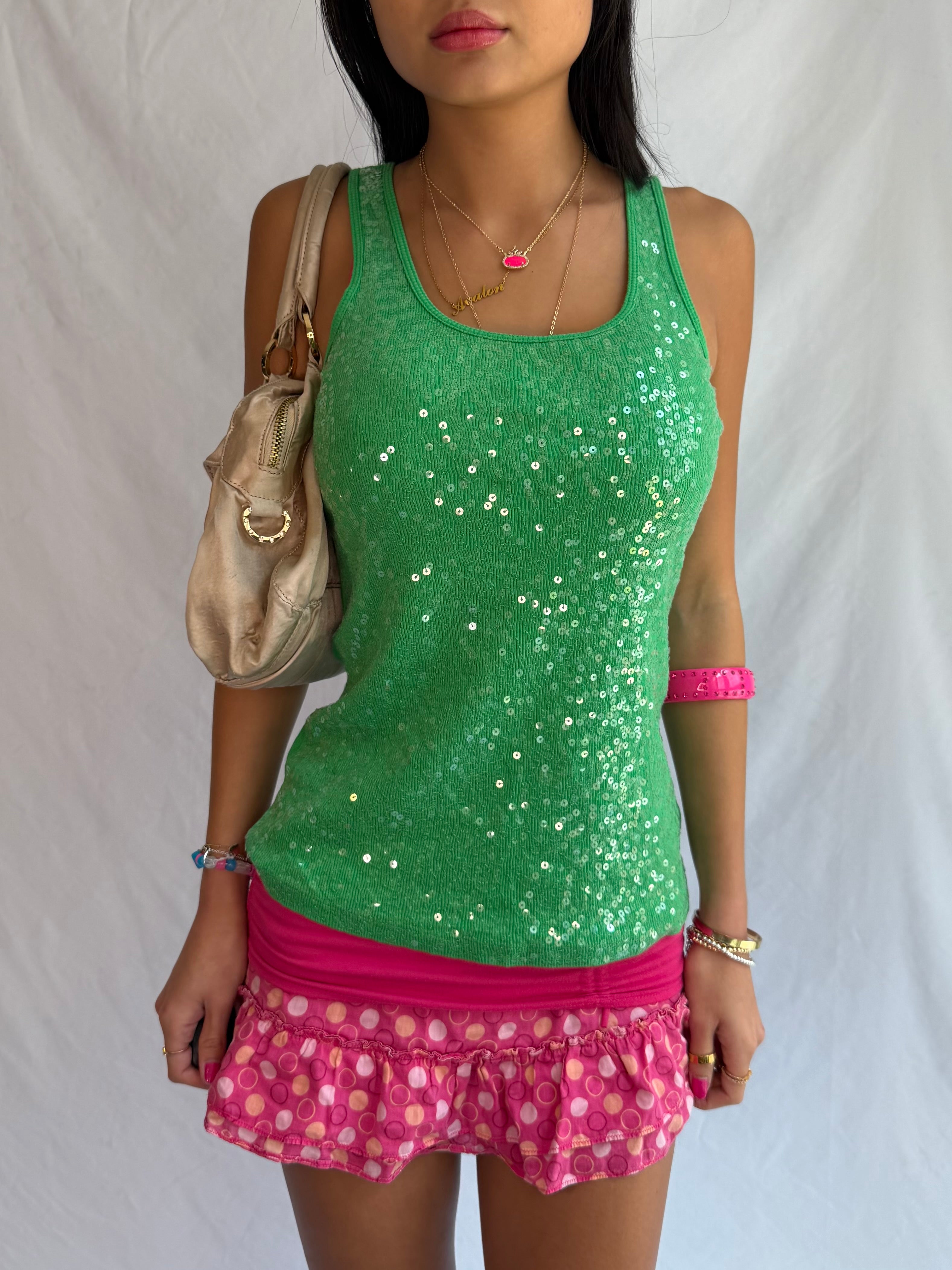 Vintage green sequin tank top