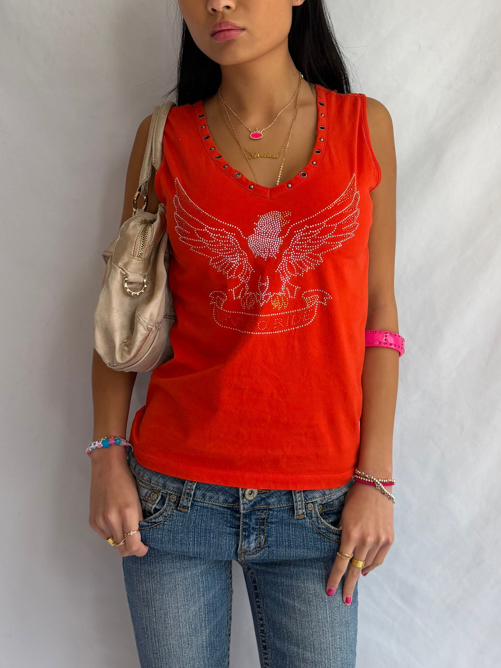 Vintage orange bedazzled tank top