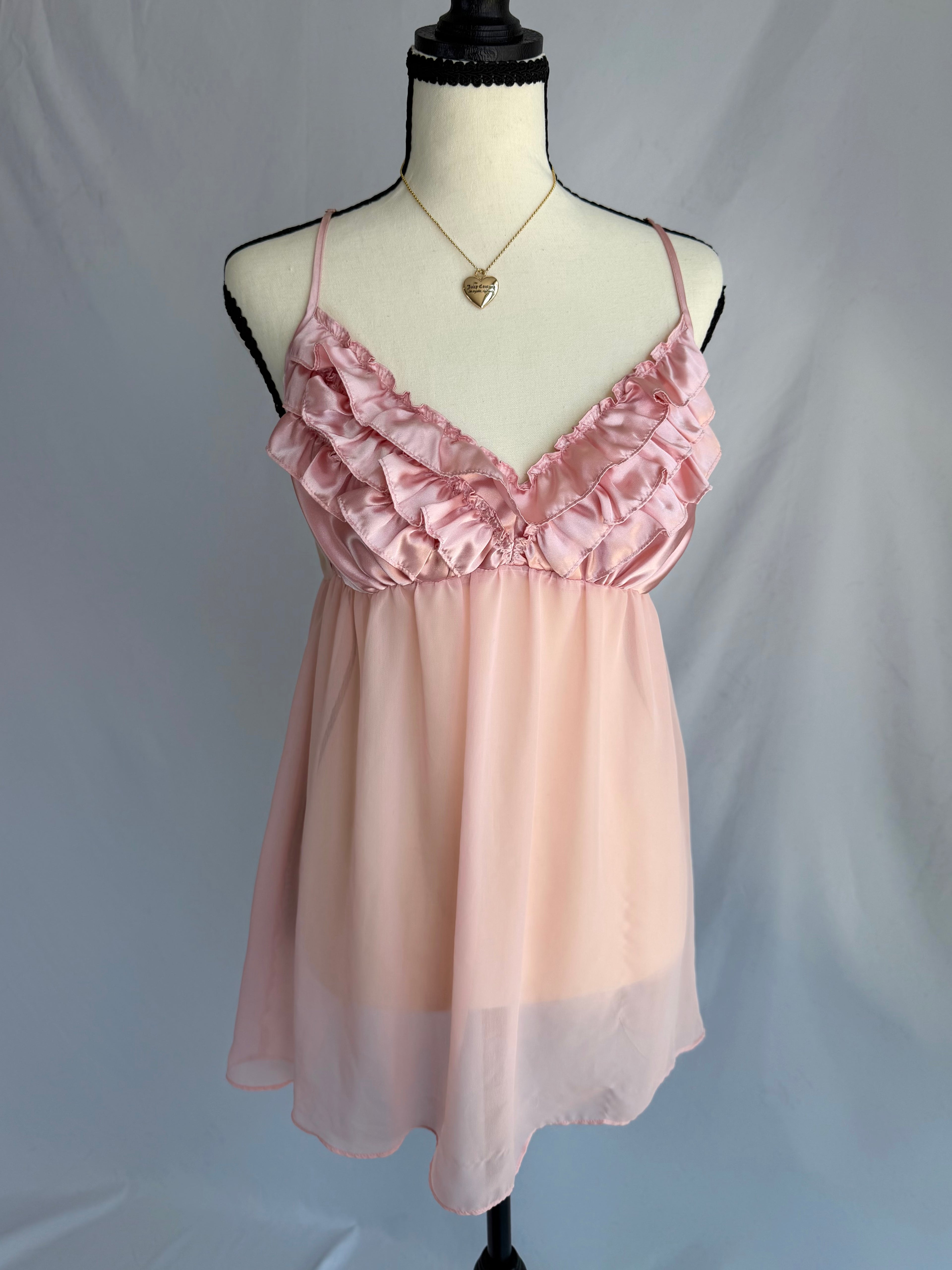 vintage pink ruffle babydoll top ˖ ݁♬⋆.˚𝄞