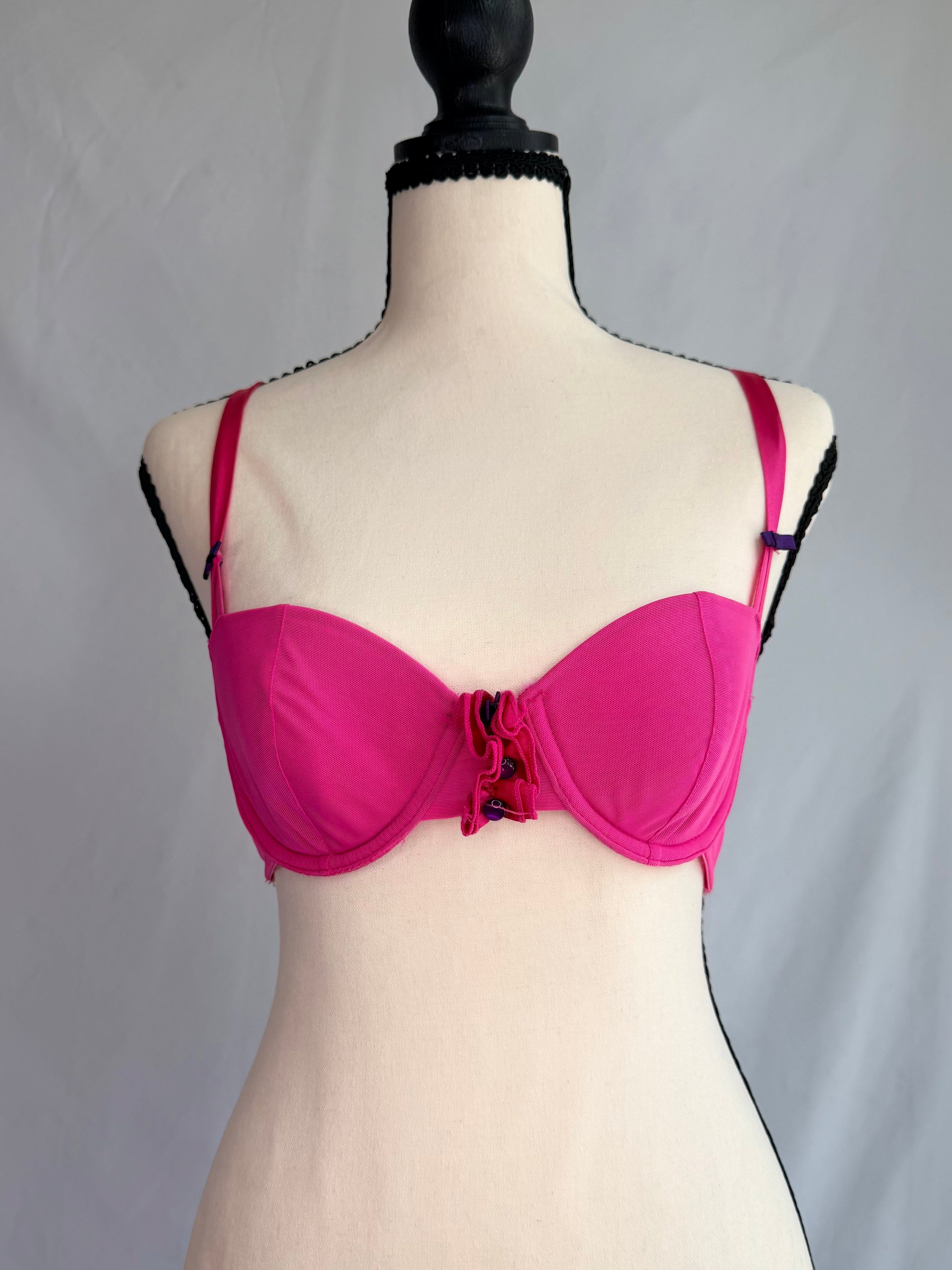 vintage hot pink beaded bra ♡