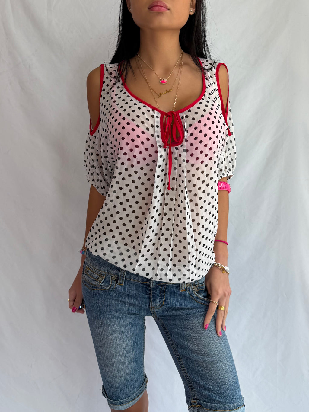 Vintage sheer polka dot top