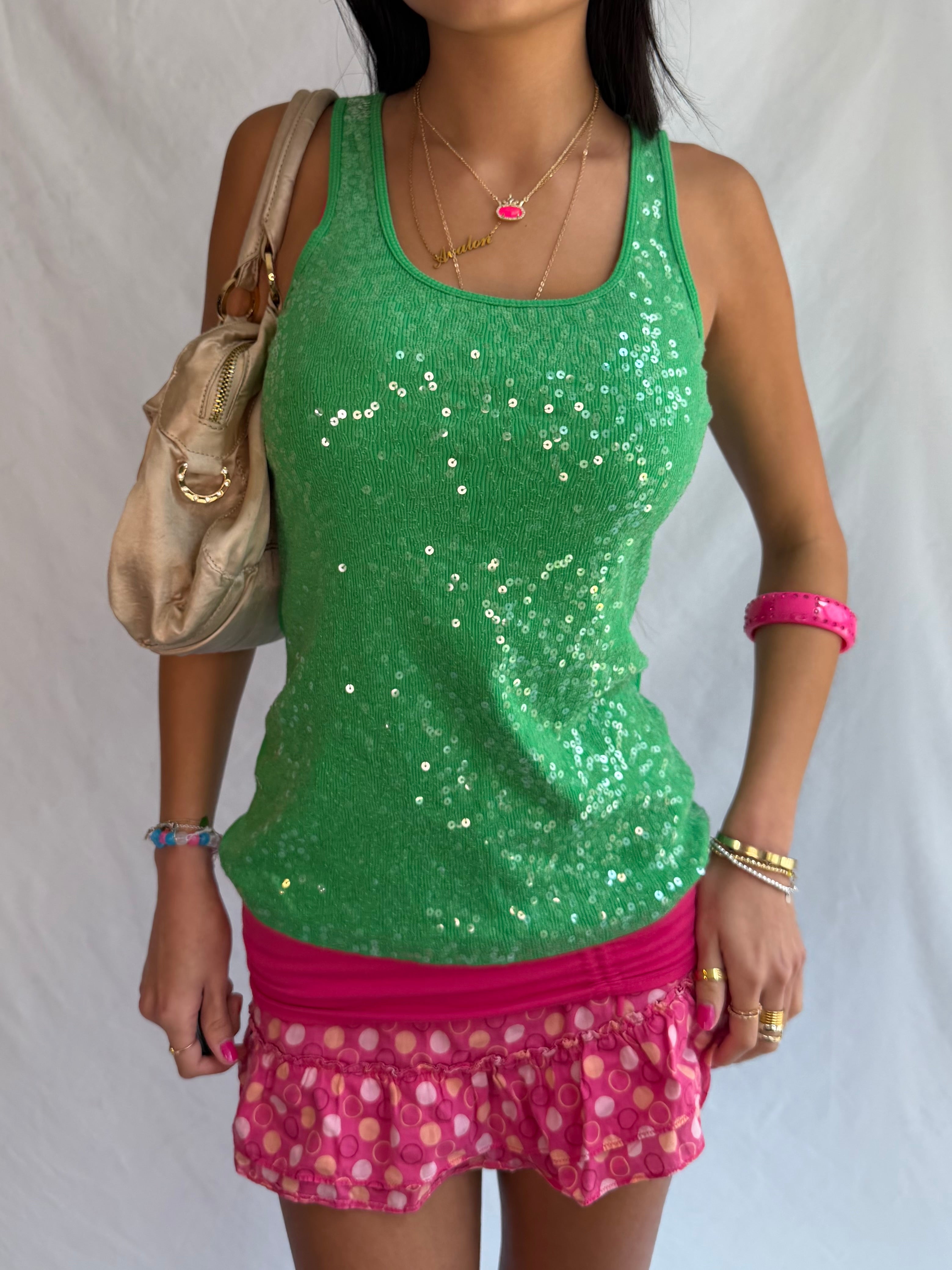 Vintage green sequin tank top