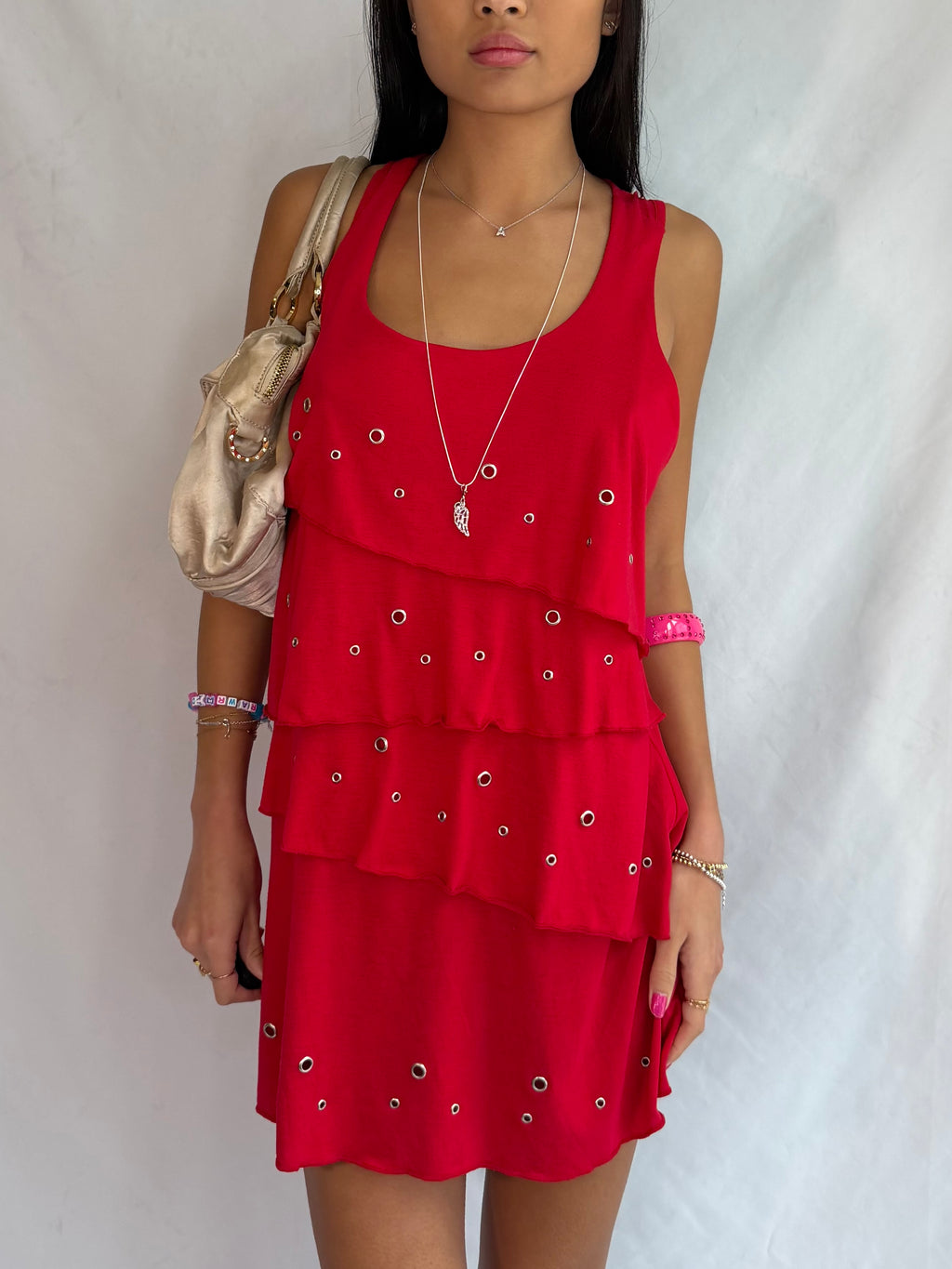 Vintage red ruffle mini dress