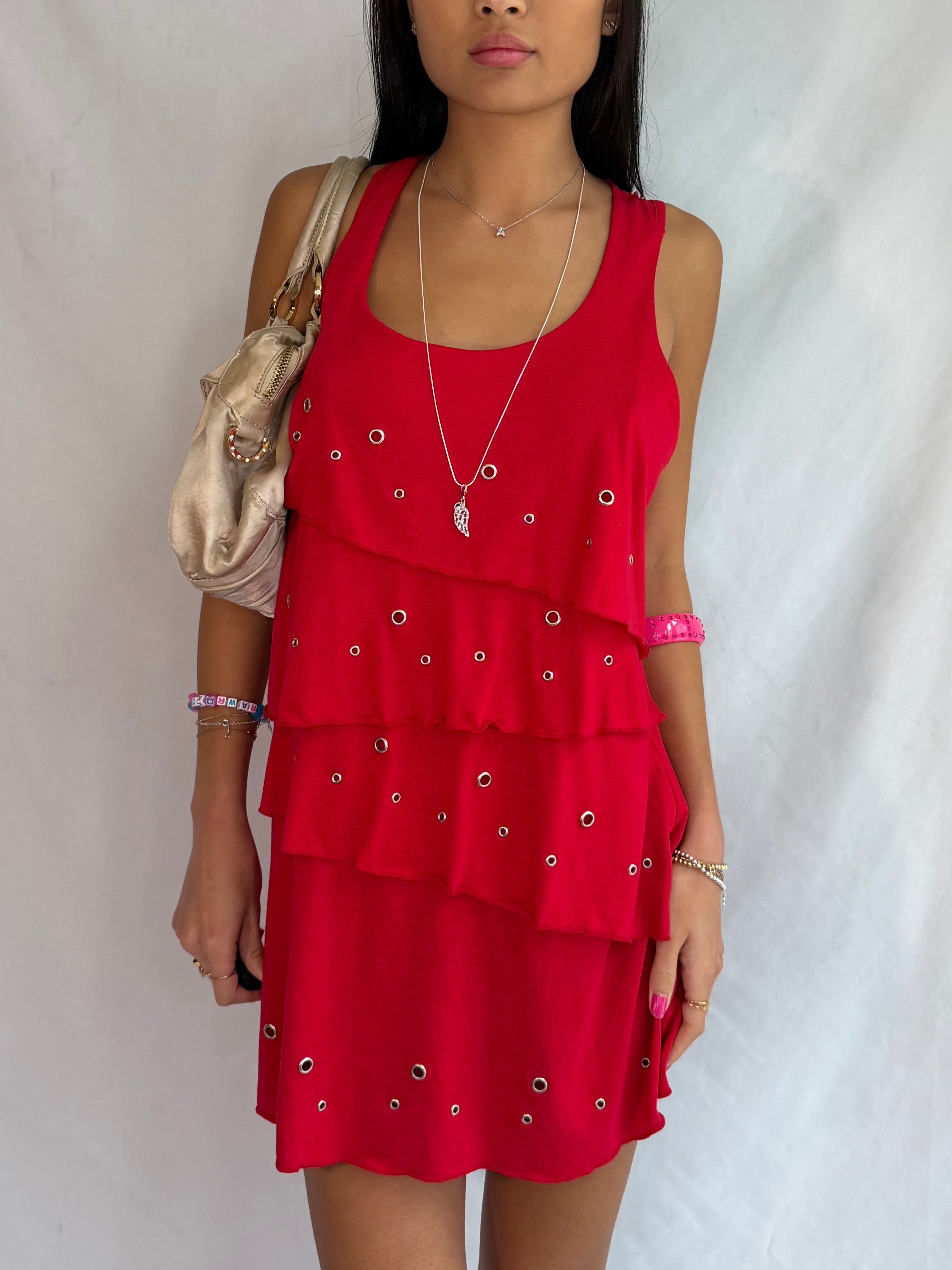 Vintage red ruffle mini dress