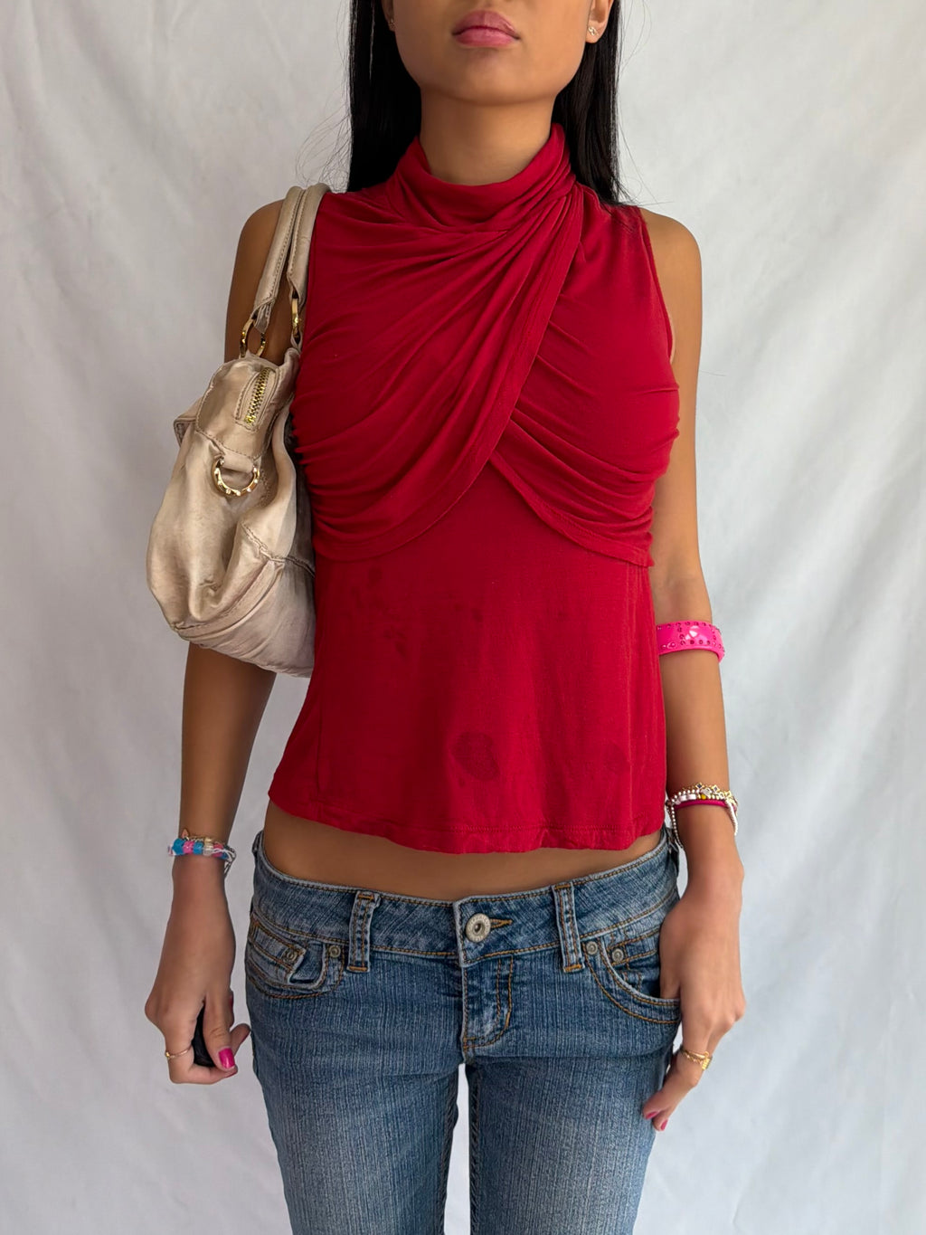Vintage red high neck halter top