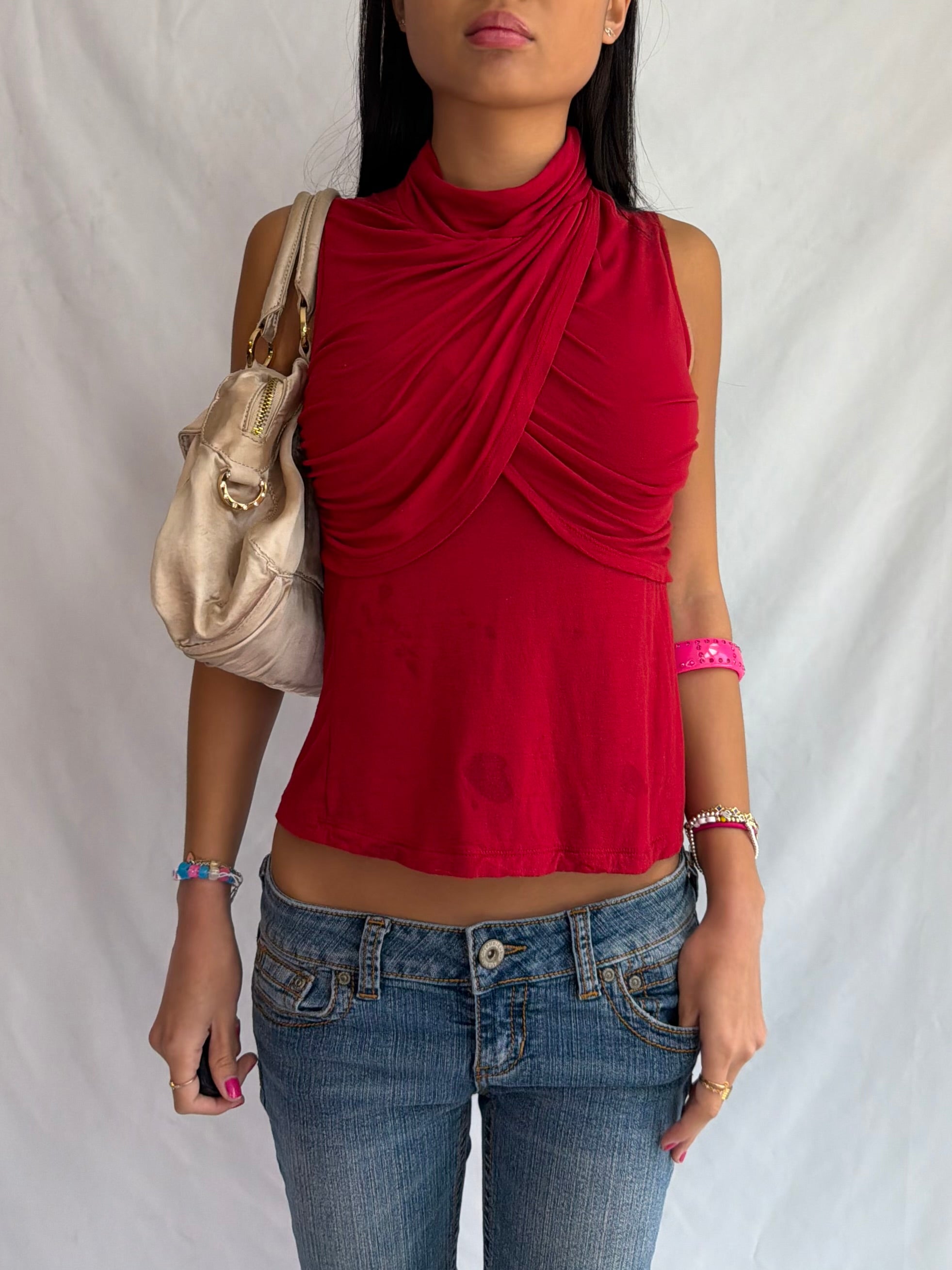 Vintage red high neck halter top