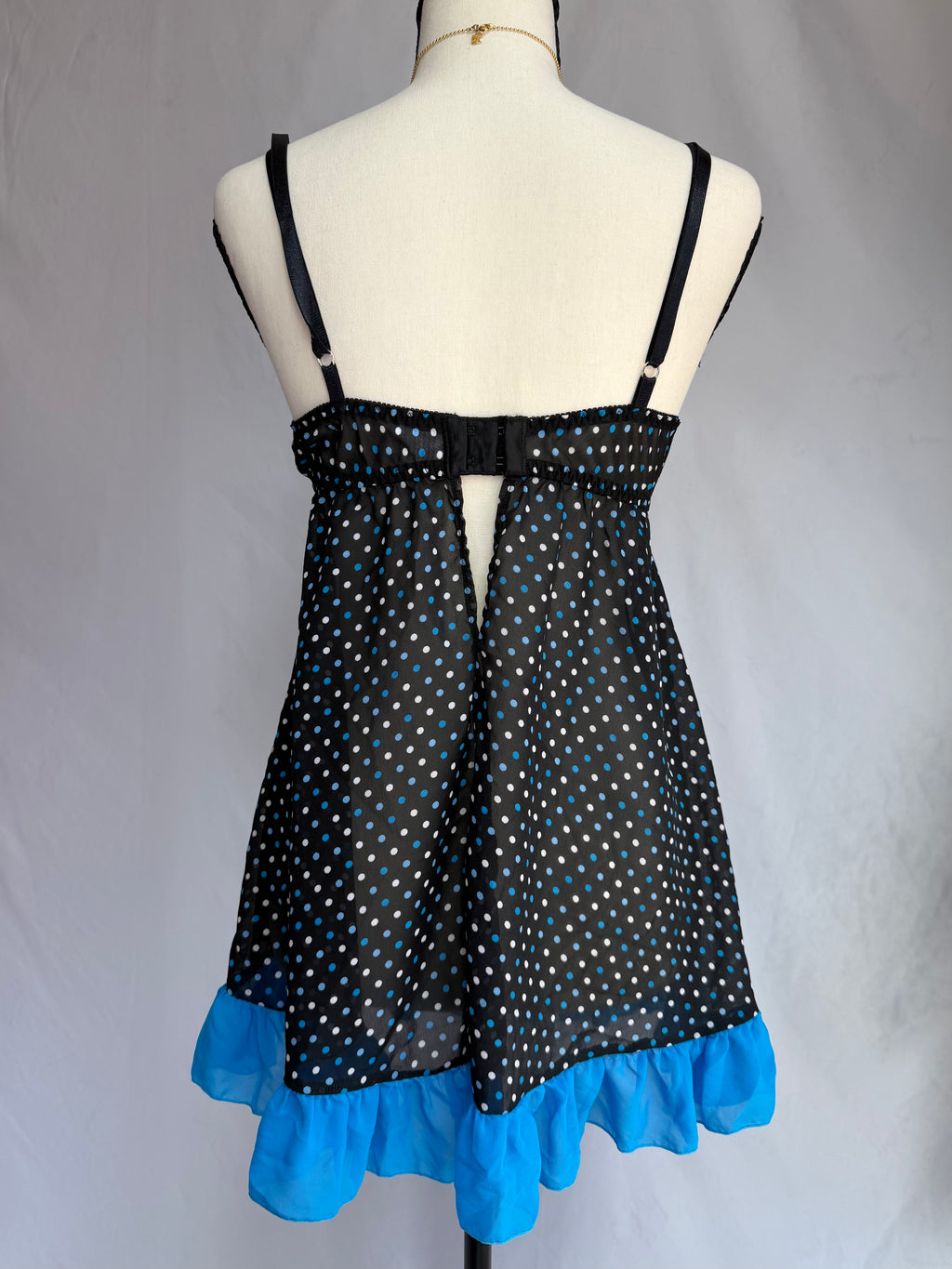 vintage blue polka dot babydoll dress₊˚⊹♡