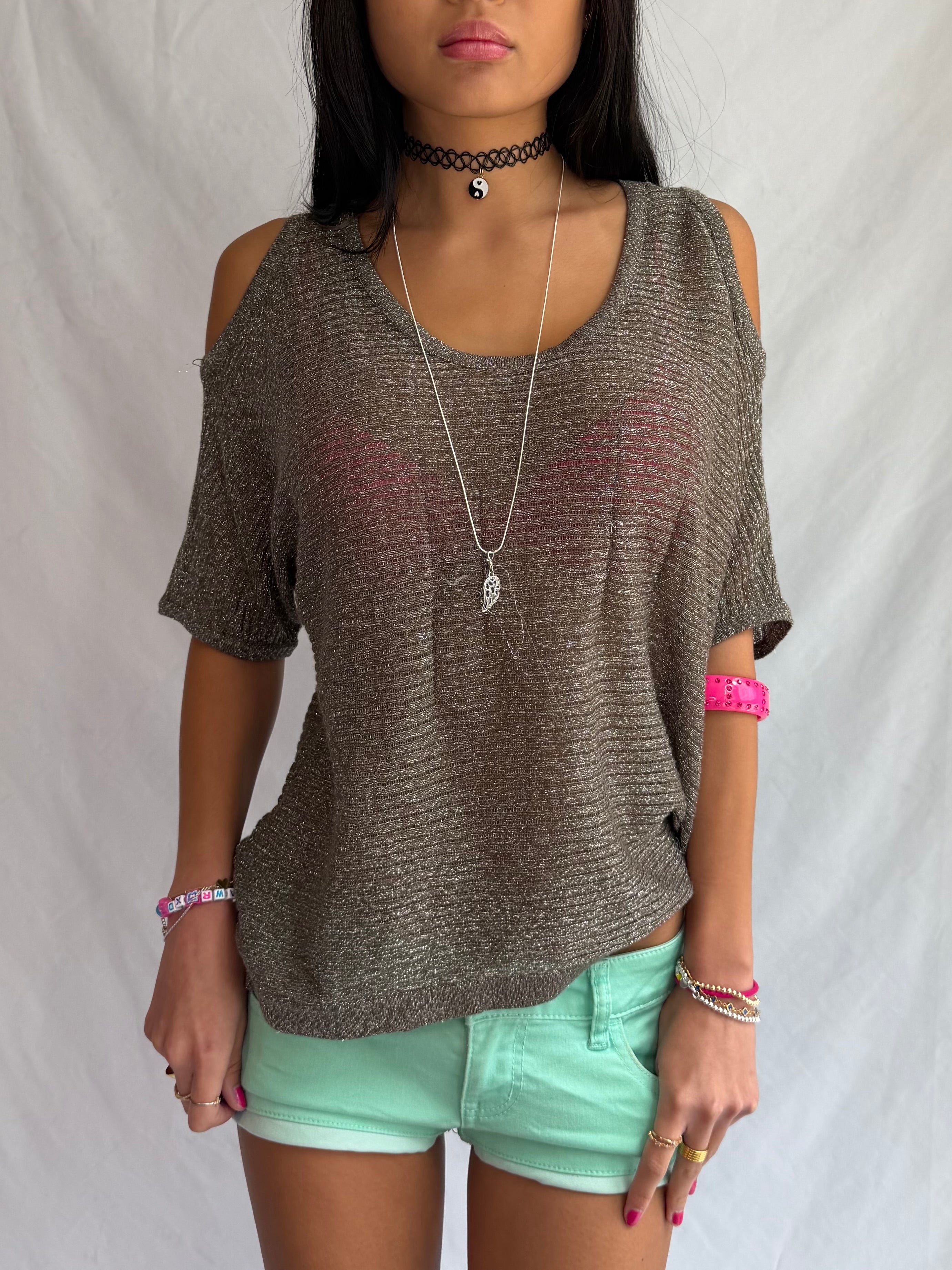 Vintage metallic off the shoulder top