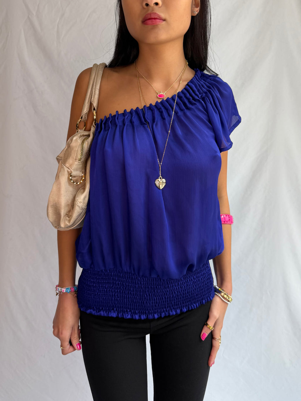 Vintage blue one shoulder top