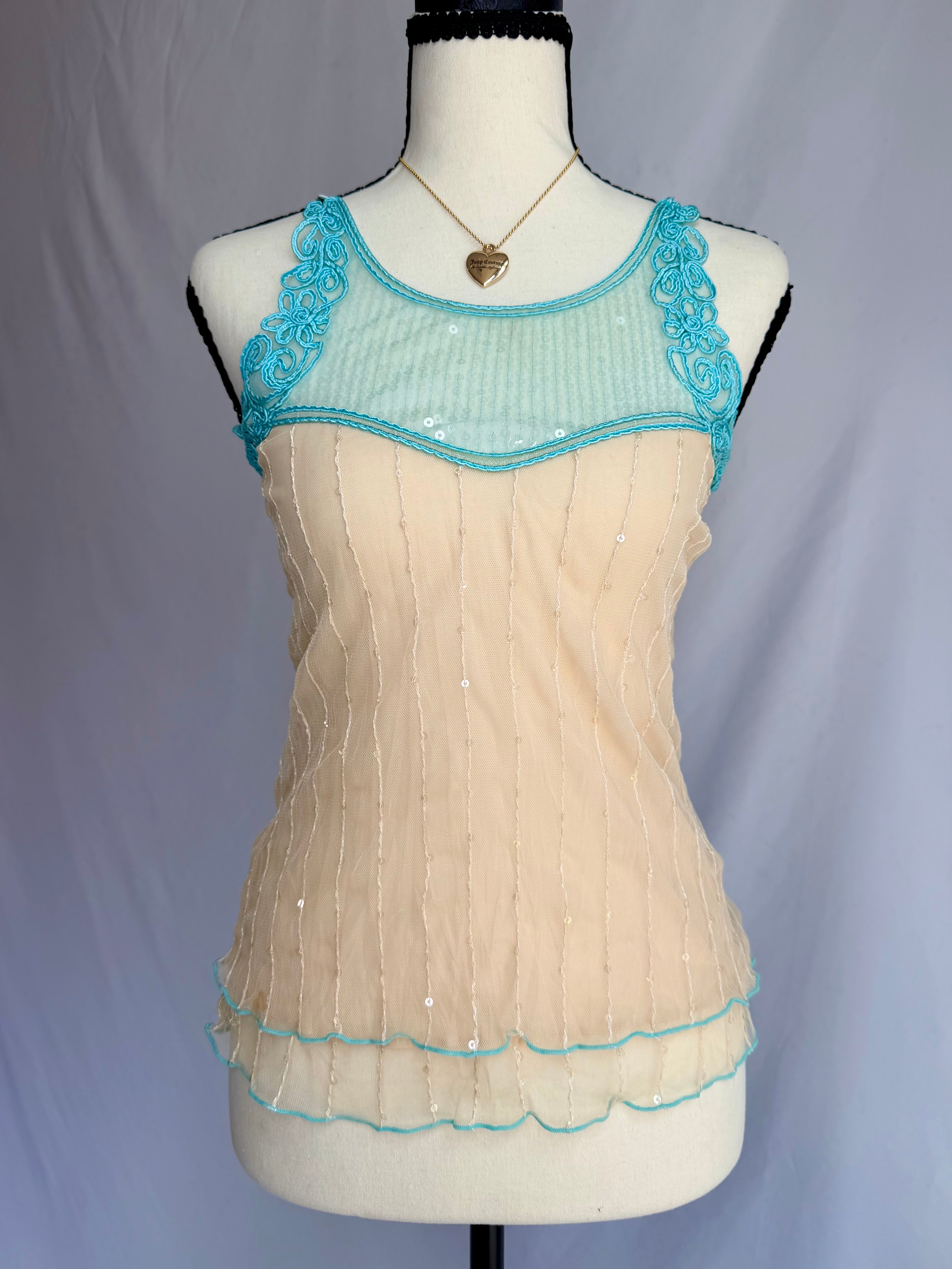 vintage teal sequin tank top 𝜗𝜚