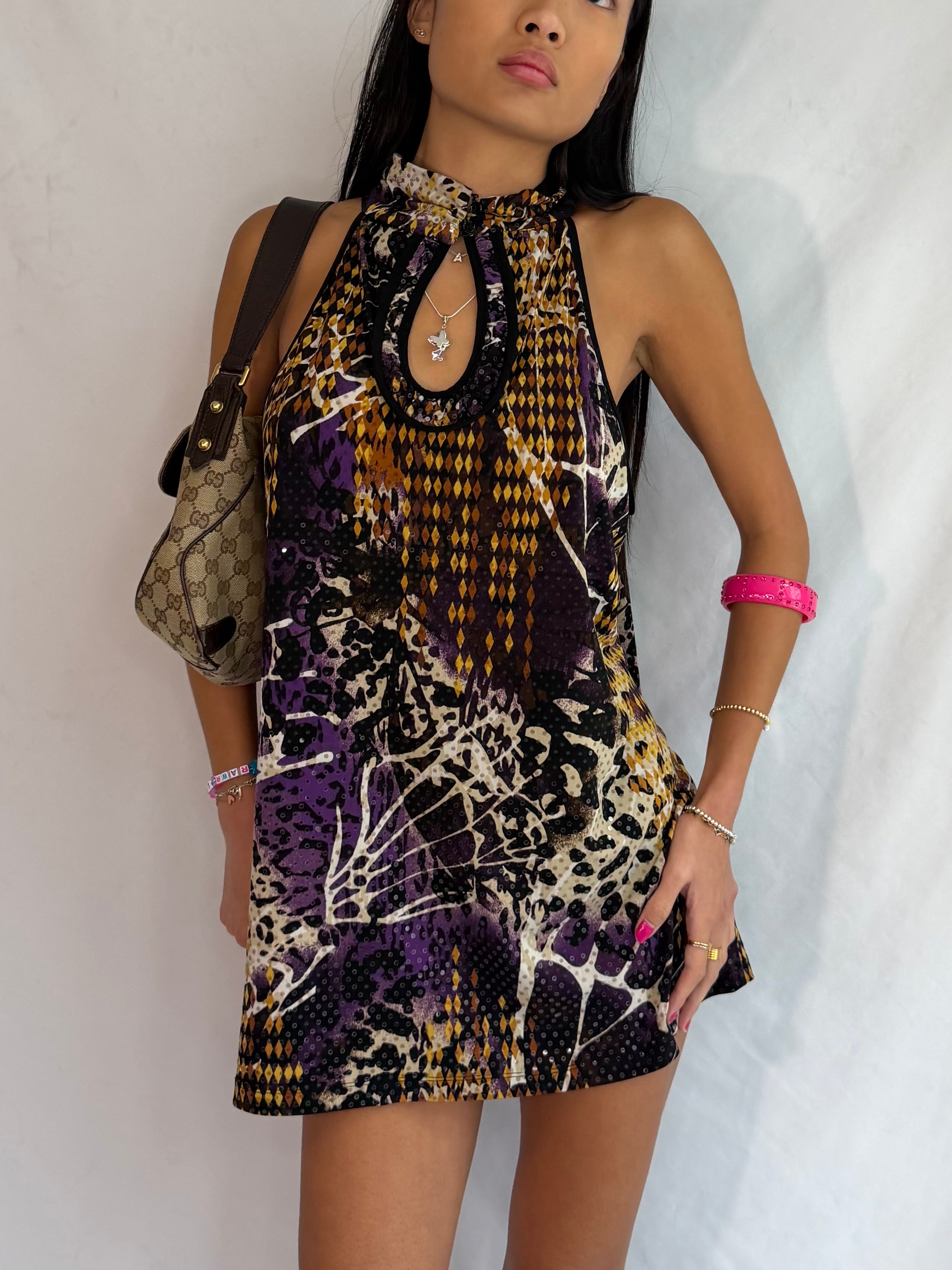 Vintage sequin halter mini dress