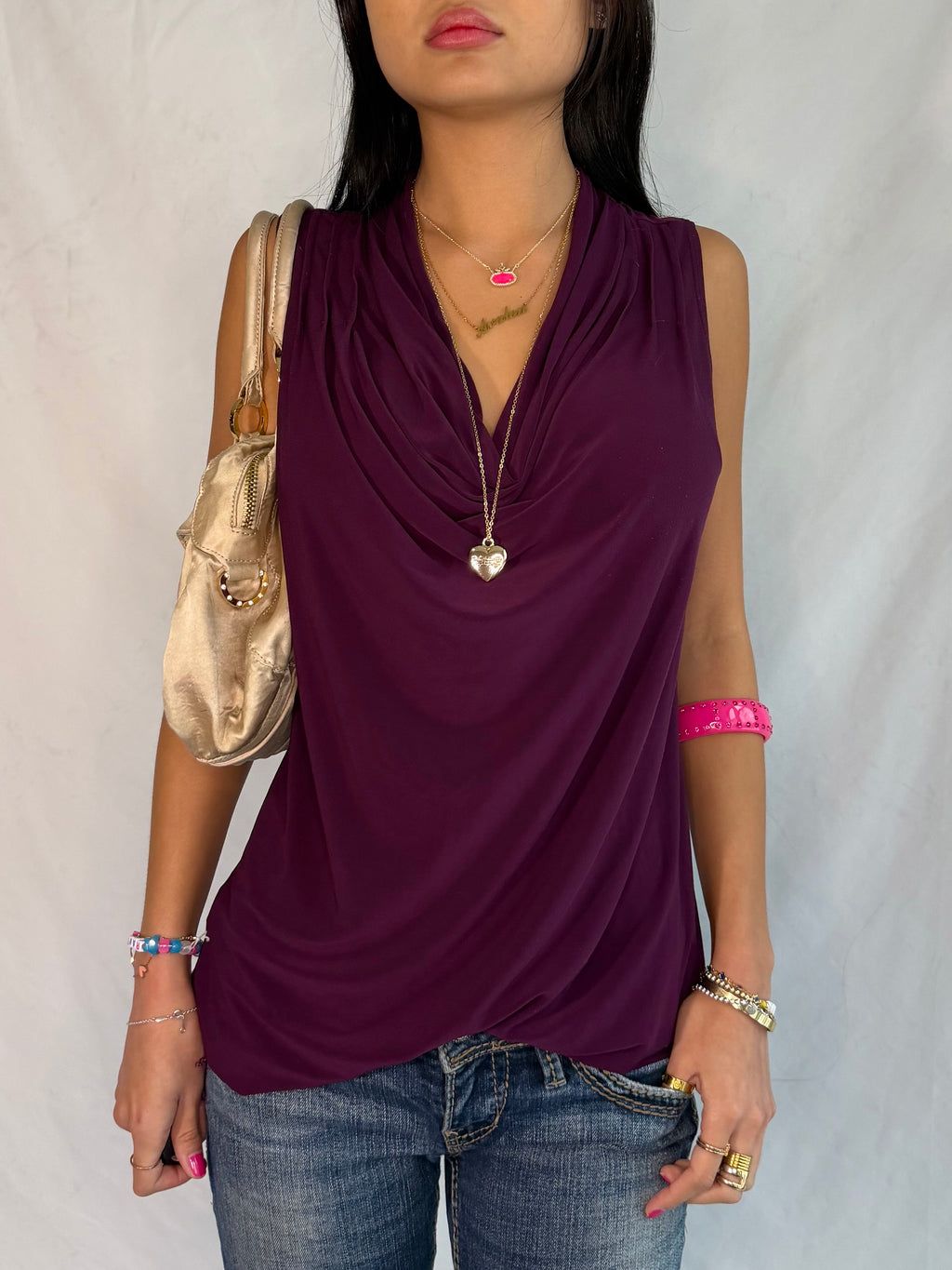 Vintage plum cowl neck top